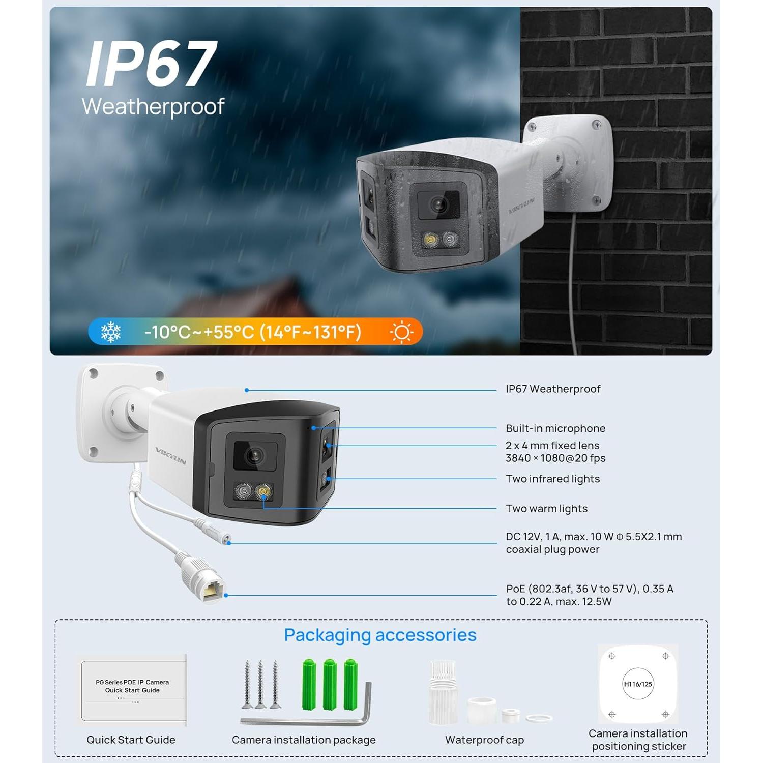 Cámara de Seguridad IP PoE Doble Lente 4MP VIKYLIN 180°