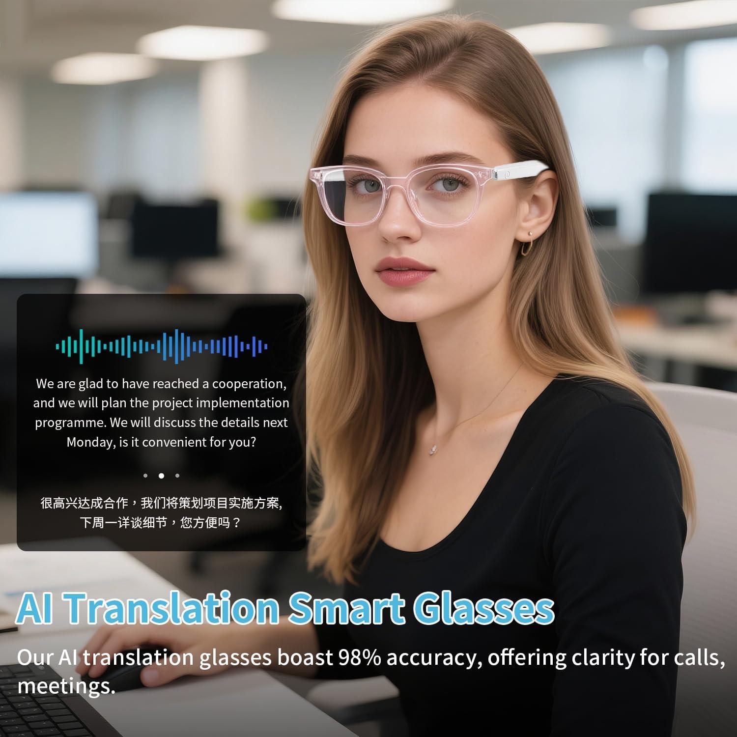 Gafas Inteligentes AI Padom UF-08 para Mujeres, Traducción 160+ Idiomas