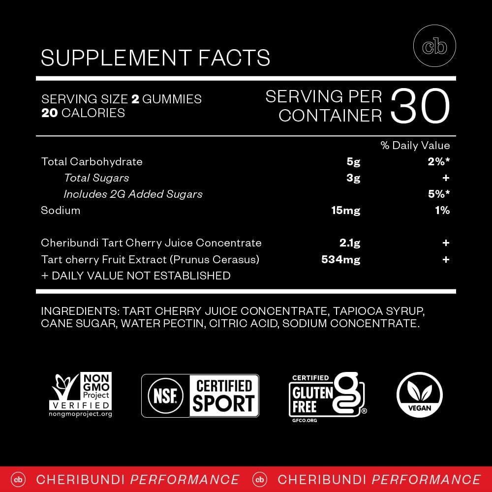 Gomitas Cheribundi de Cereza Ácida Pura 60 Conteo Veganas