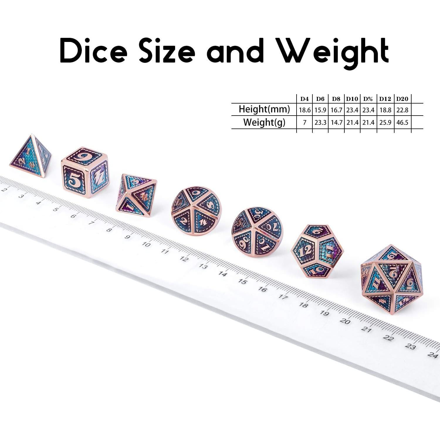 Juego de Dados Metálicos D&D DNDND 7 Piezas Verde y Púrpura