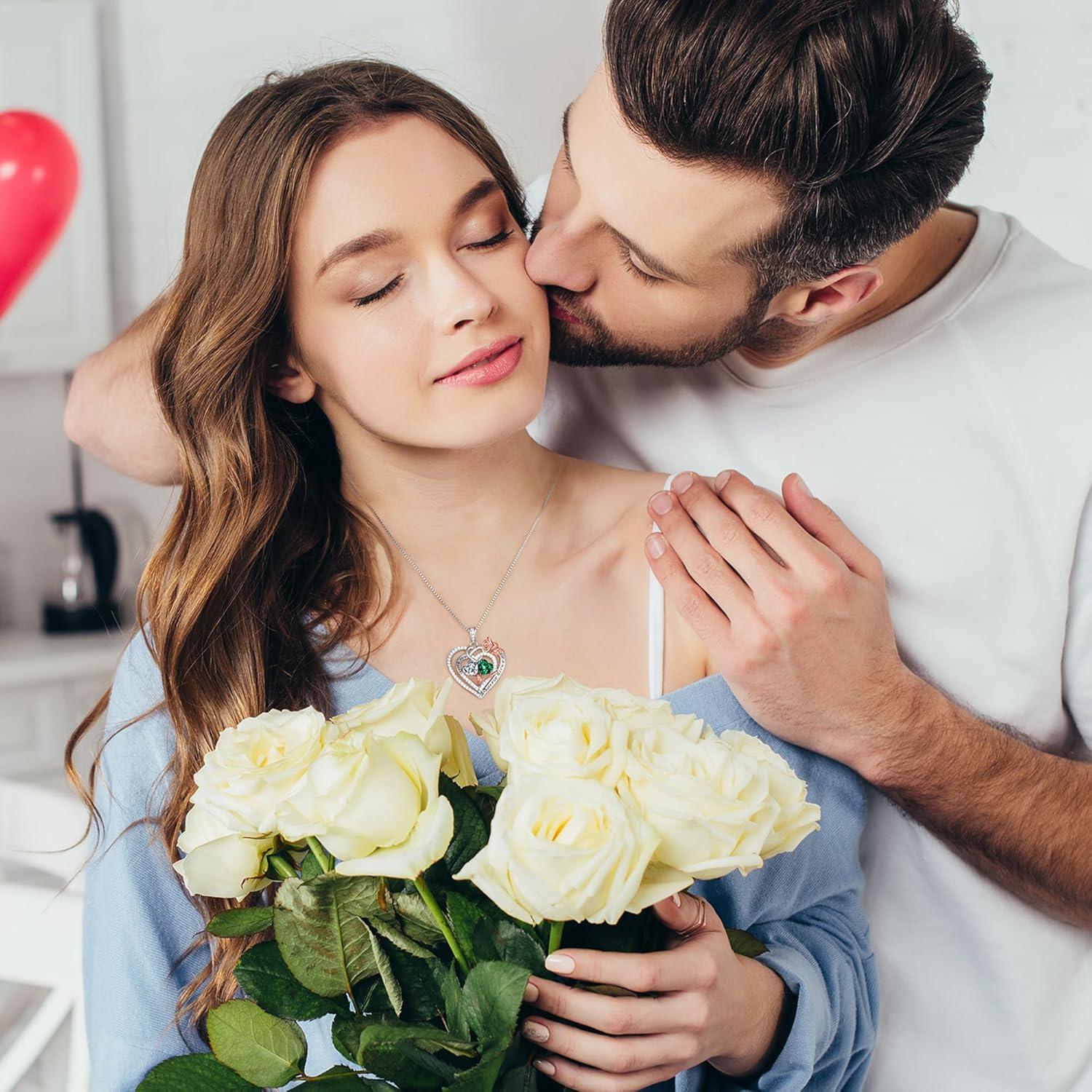 Collar Corazón Rosa Iefil Plata 925 Doble Piedra Nacimiento