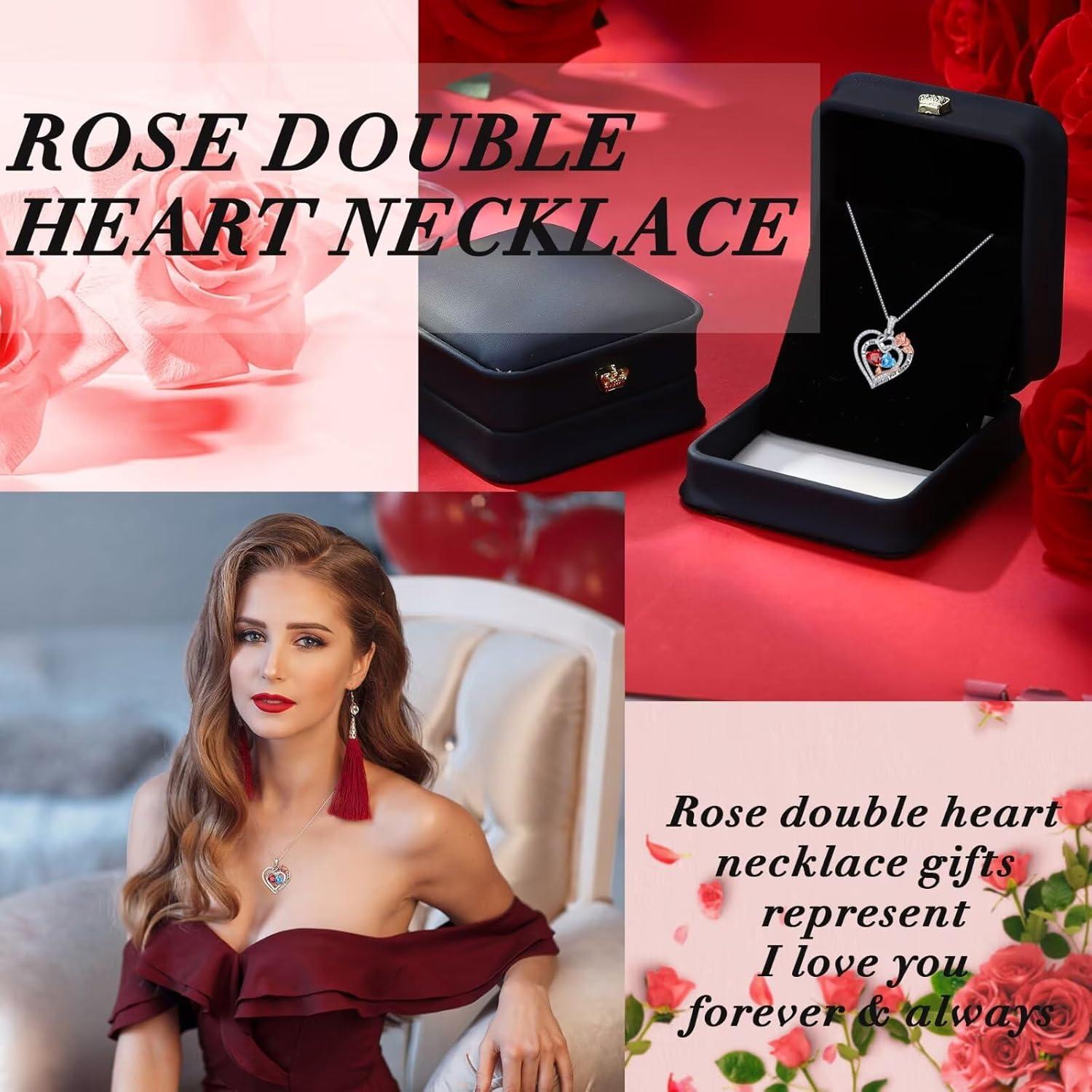 Collar Corazón Rosa Iefil Plata 925 Doble Piedra Nacimiento