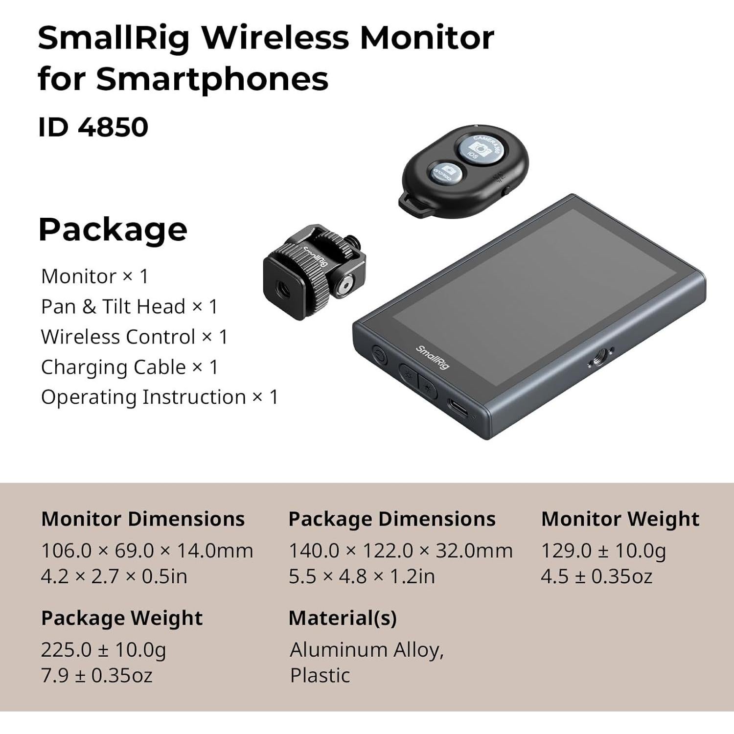 Monitor Inalámbrico SmallRig 4K para iPhone con Control Remoto