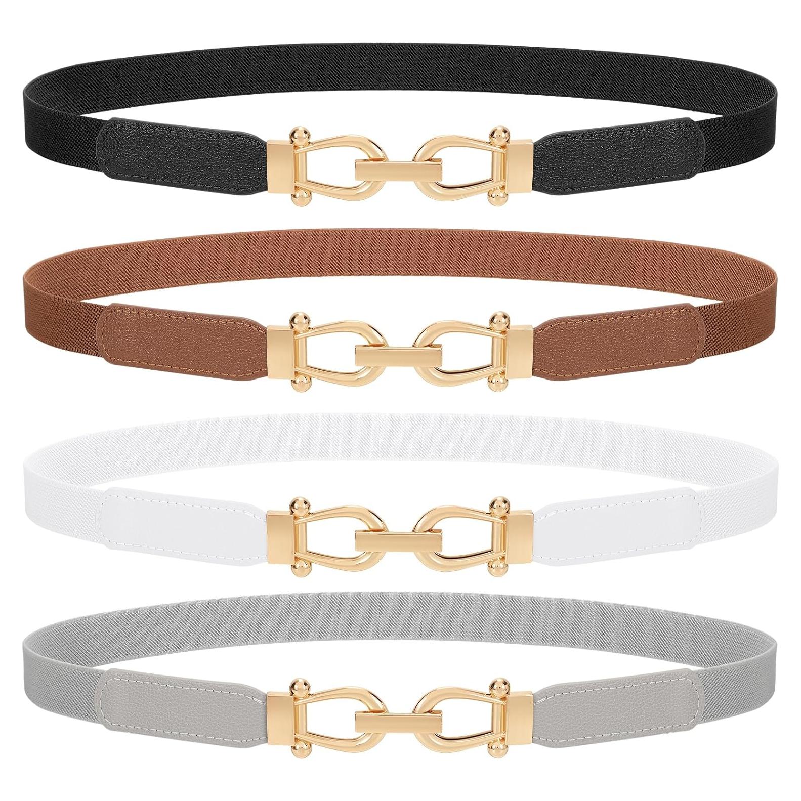 4 Cinturones Elásticos Ajustados para Mujeres con Hebilla Dorada