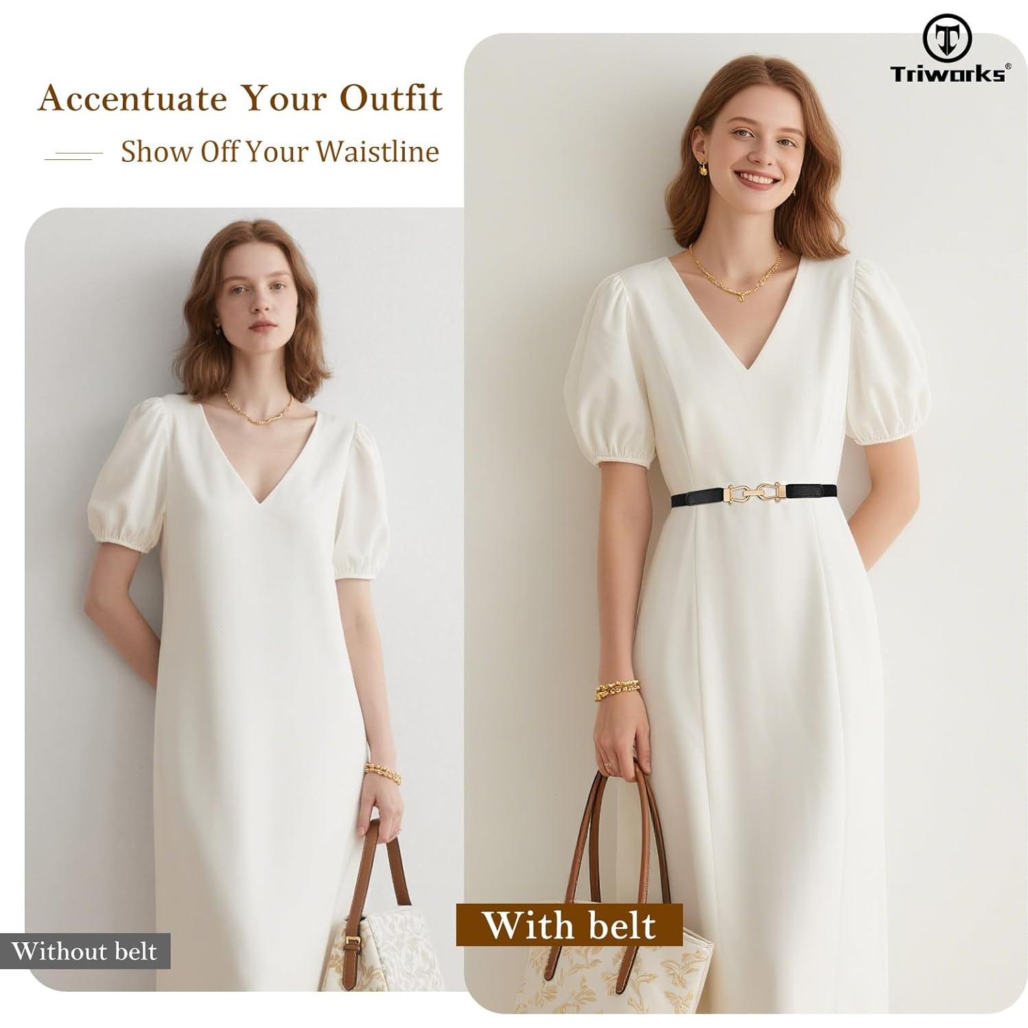 4 Cinturones Elásticos Ajustados para Mujeres con Hebilla Dorada