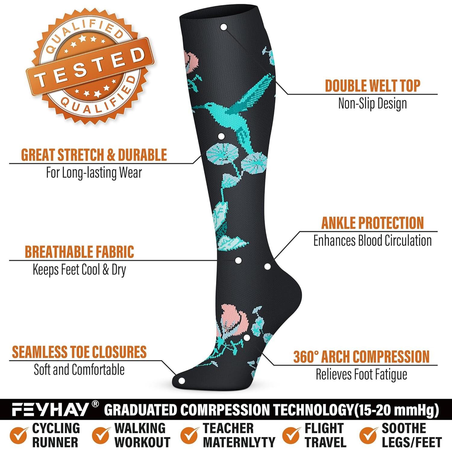 Calcetines de Compresión de Cobre FEYHAY 15-20 mmHg (5 Pares)