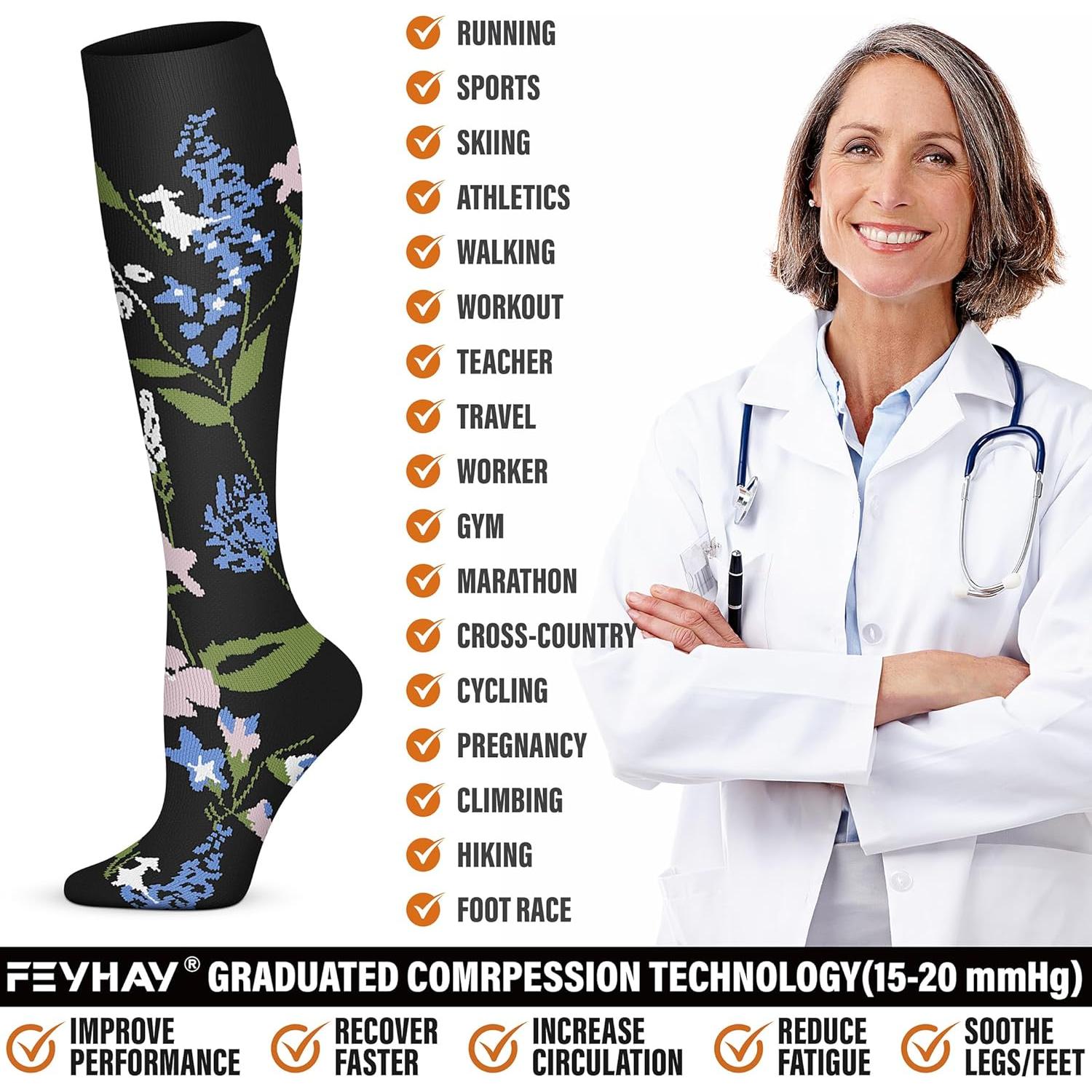 Calcetines de Compresión de Cobre FEYHAY 15-20 mmHg (5 Pares)