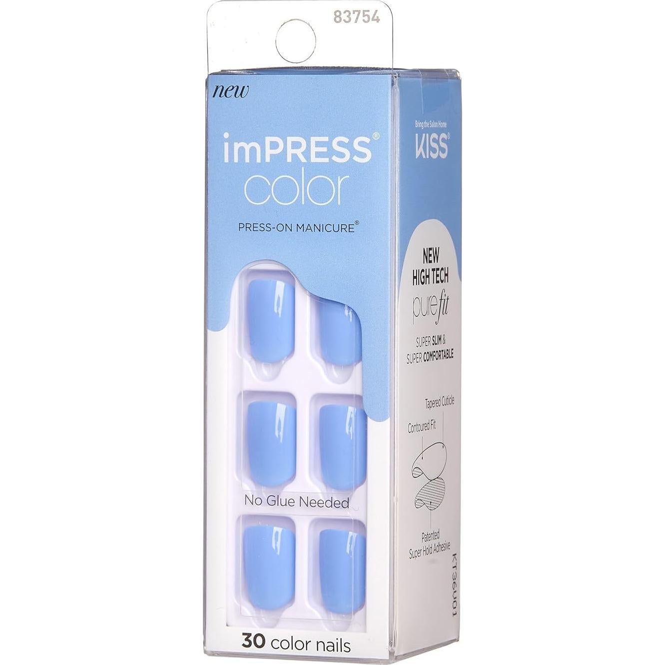 Uñas Postizas KISS imPRESS Baby Why So Blue Cortas 30 Uñas