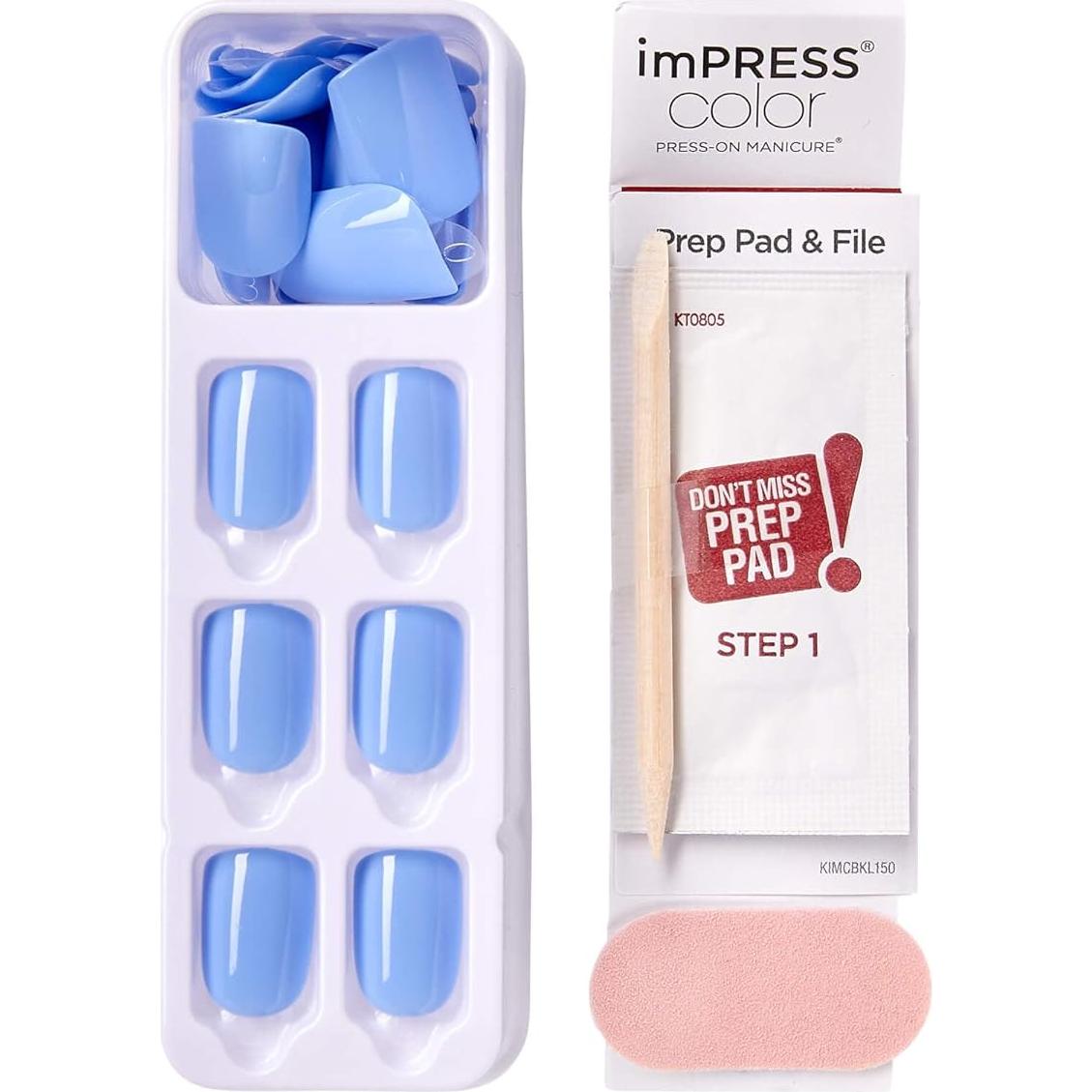 Uñas Postizas KISS imPRESS Baby Why So Blue Cortas 30 Uñas