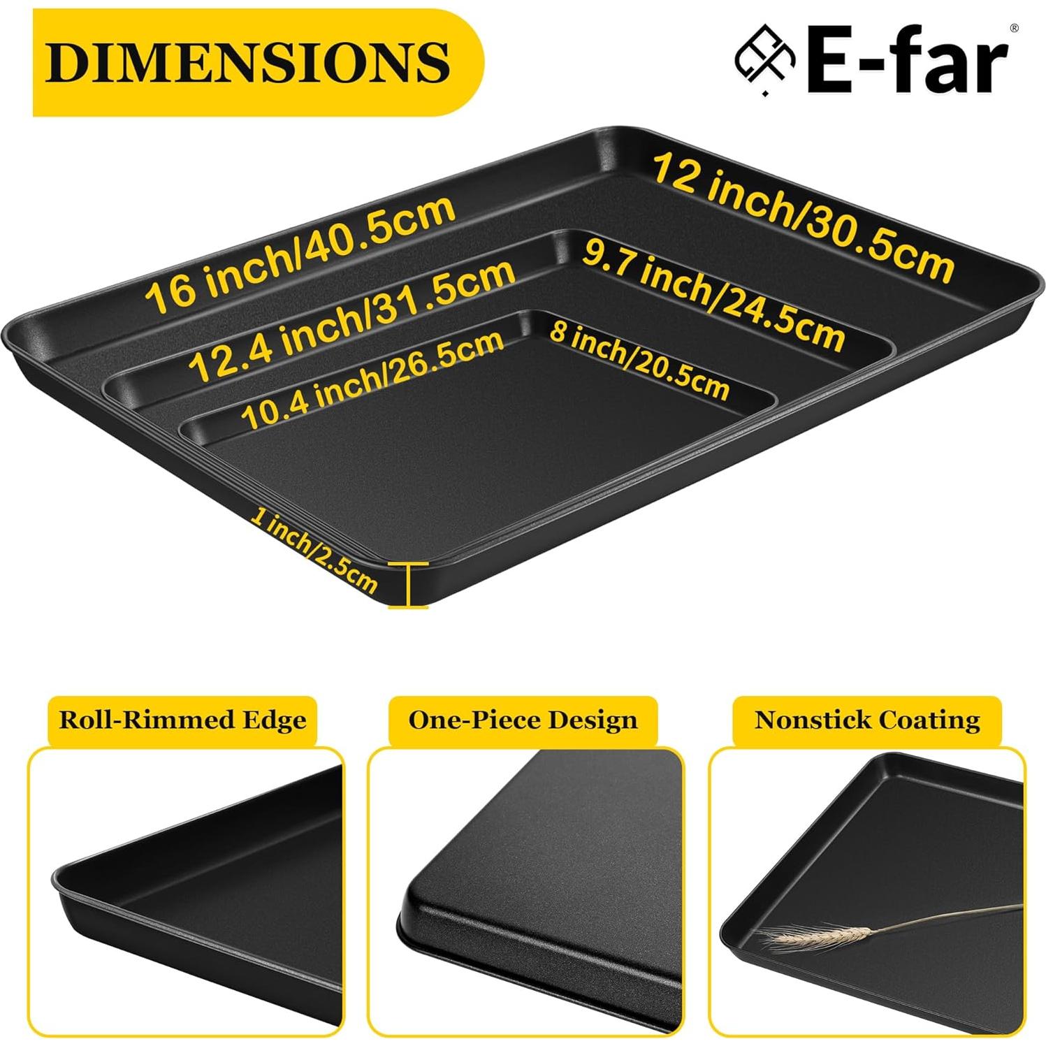 Juego de bandejas para hornear E-far 3 piezas acero al carbono