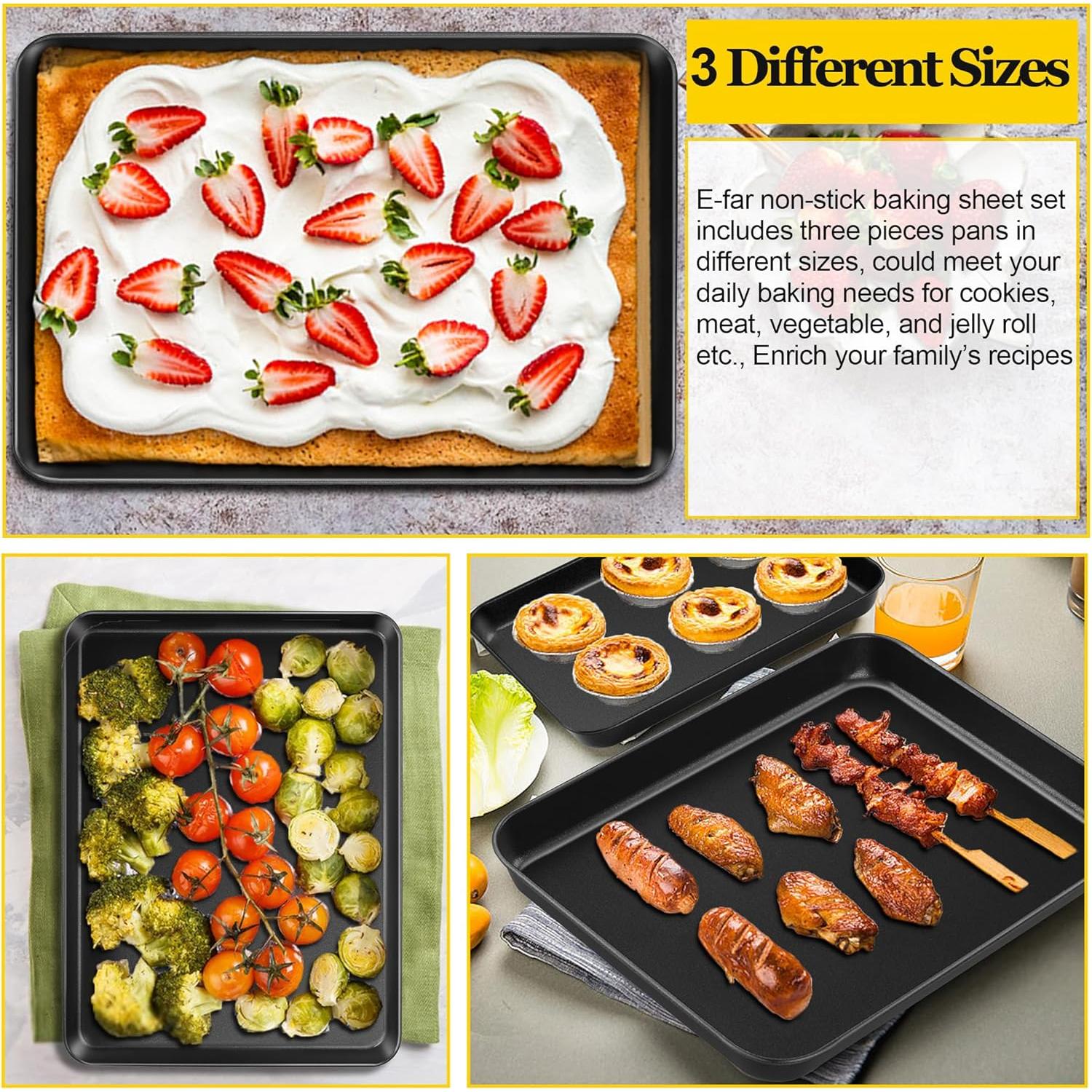 Juego de bandejas para hornear E-far 3 piezas acero al carbono