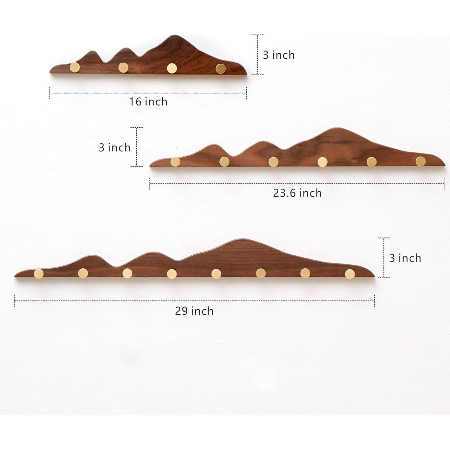 Perchero de Pared ESDOPA de Madera Nogal con 4 Ganchos Dorados