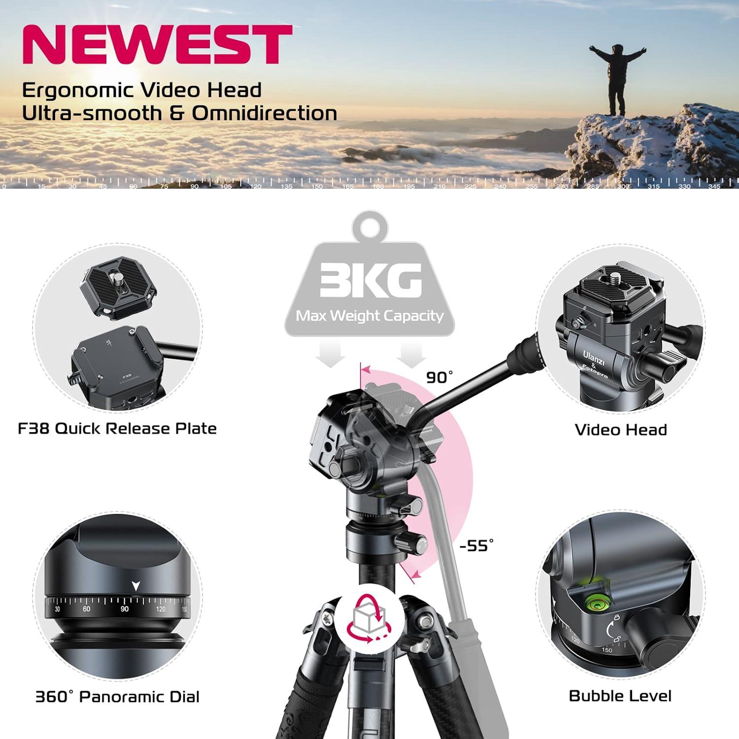 Trípode de Viaje ULANZI F38 Fibra de Carbono 156 cm 10 kg