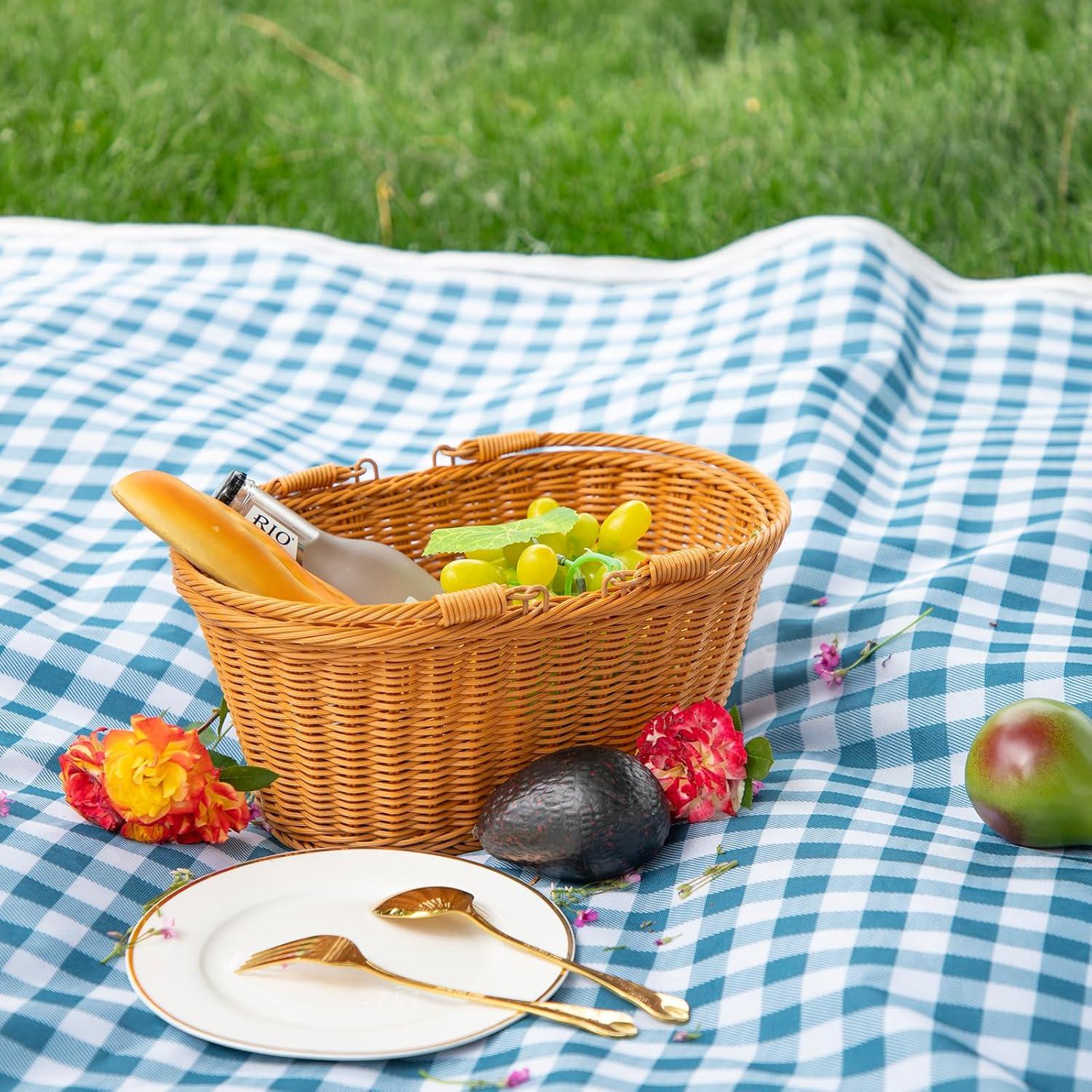 Cesta de Picnic YRMTKIHE de Ratán 33x23x14 cm Plegable