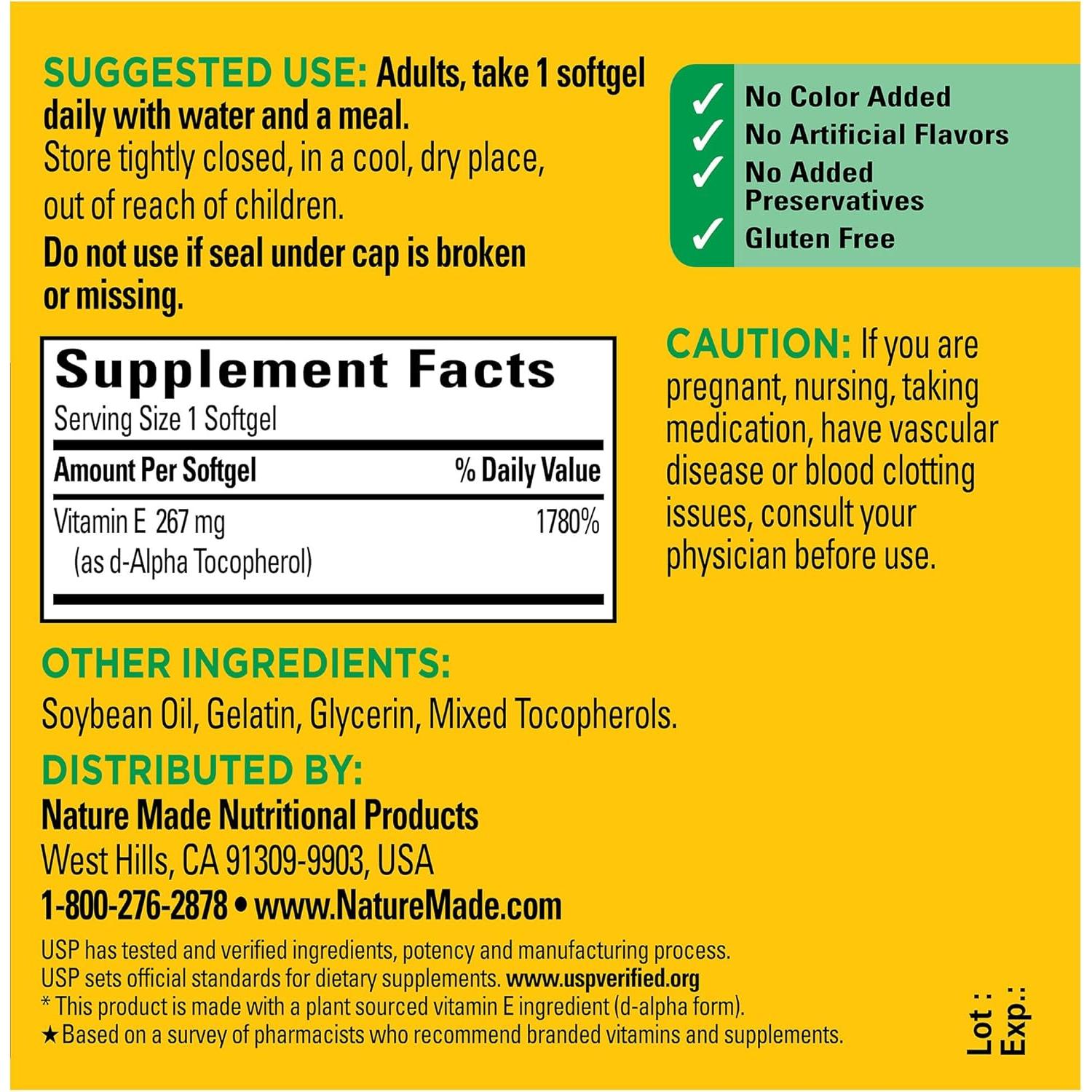 Nature Made Vitamina E 267 mg (400 IU) - 100 Gelatinas Blandas