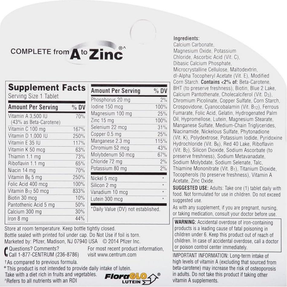 Suplemento Multivitamínico Centrum Silver Mujeres 65 Unidades x2