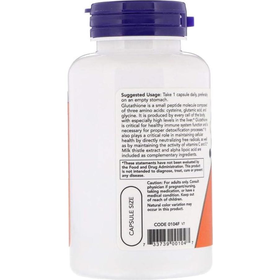 Suplemento Antioxidante NOW Foods Glutatión 500 mg - 60 Cápsulas Vegetarianas