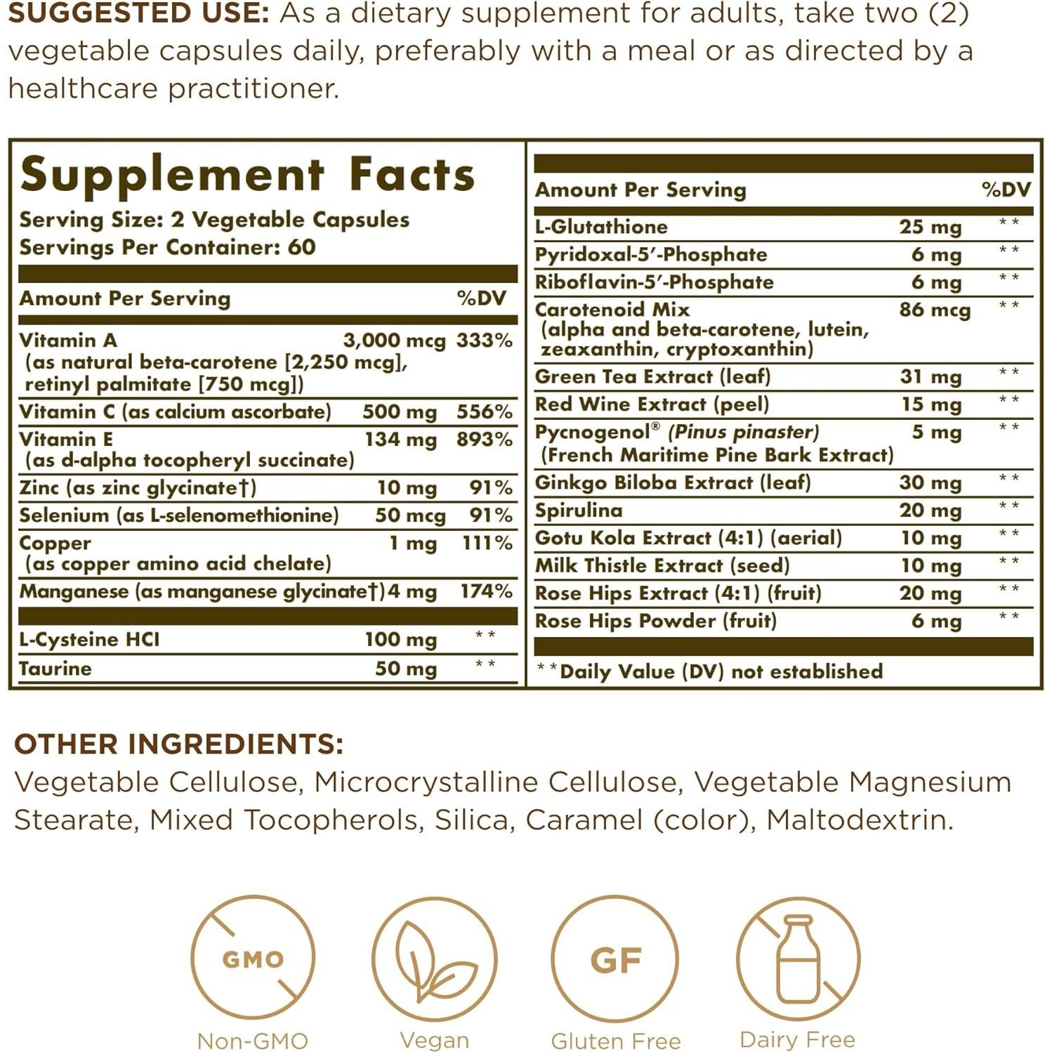 Fórmula Antioxidante Avanzada Solgar - 120 Cápsulas Veganas