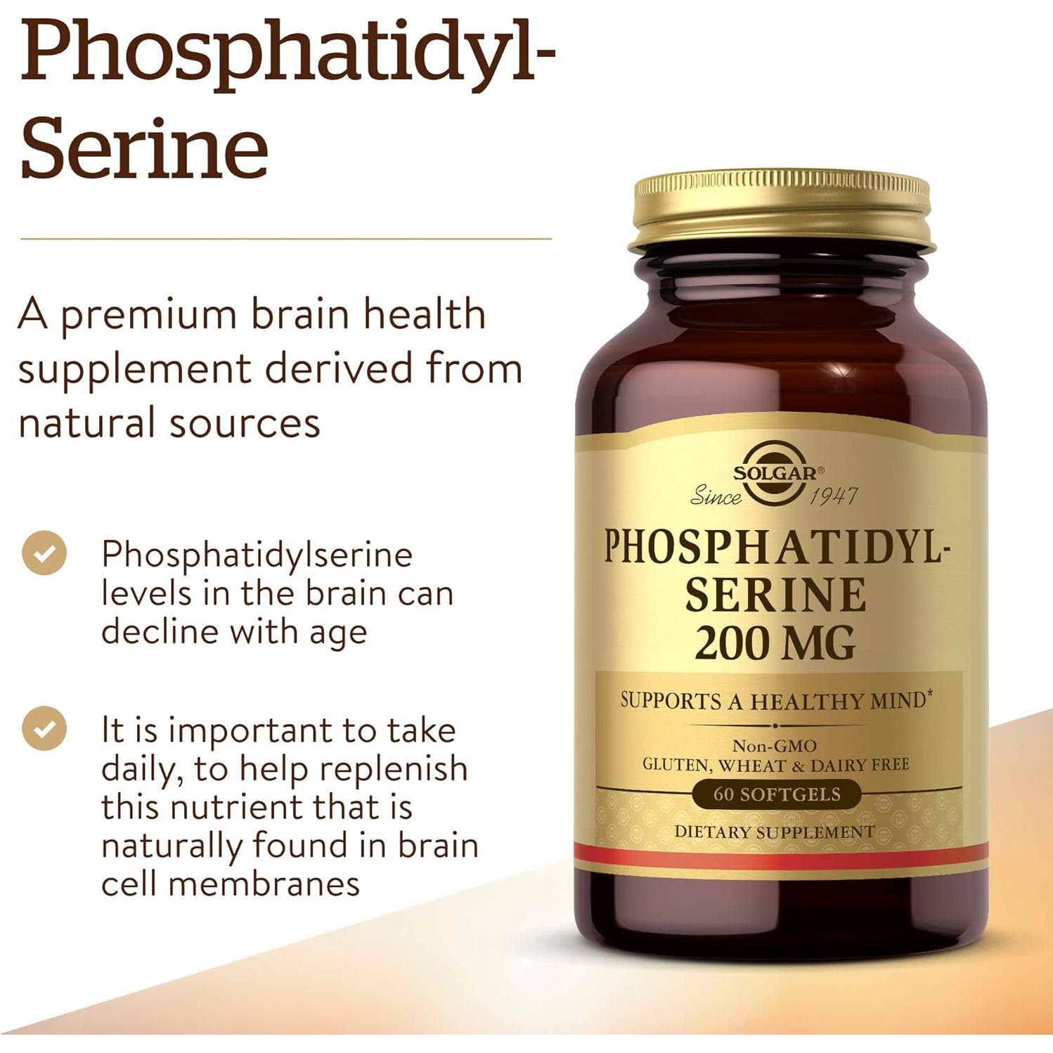 Suplemento Cerebral Solgar Fosfatidil-Serina 200 mg 60 Gelatinas