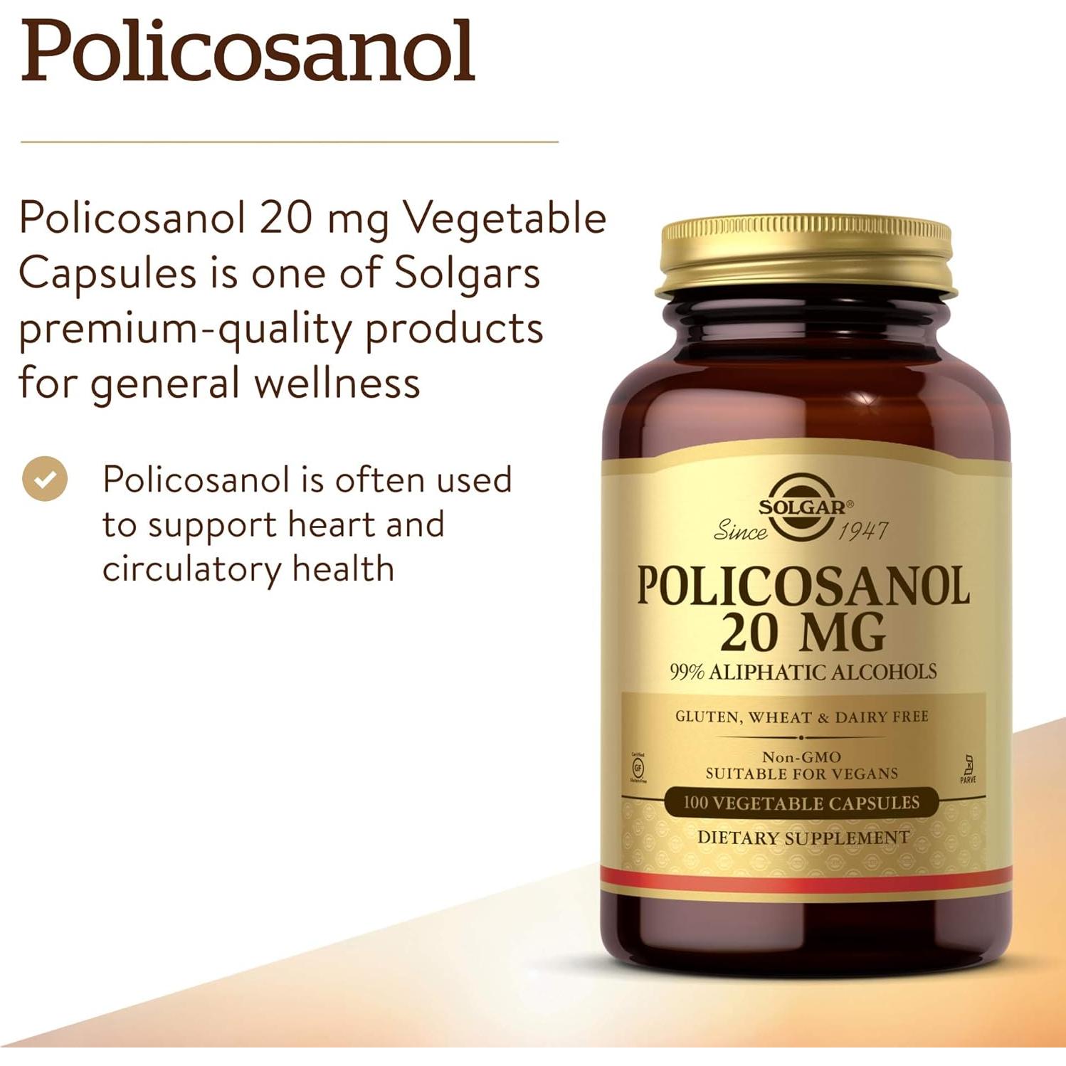 Solgar Policosanol 20 mg 100 Cápsulas Vegetales Veganas