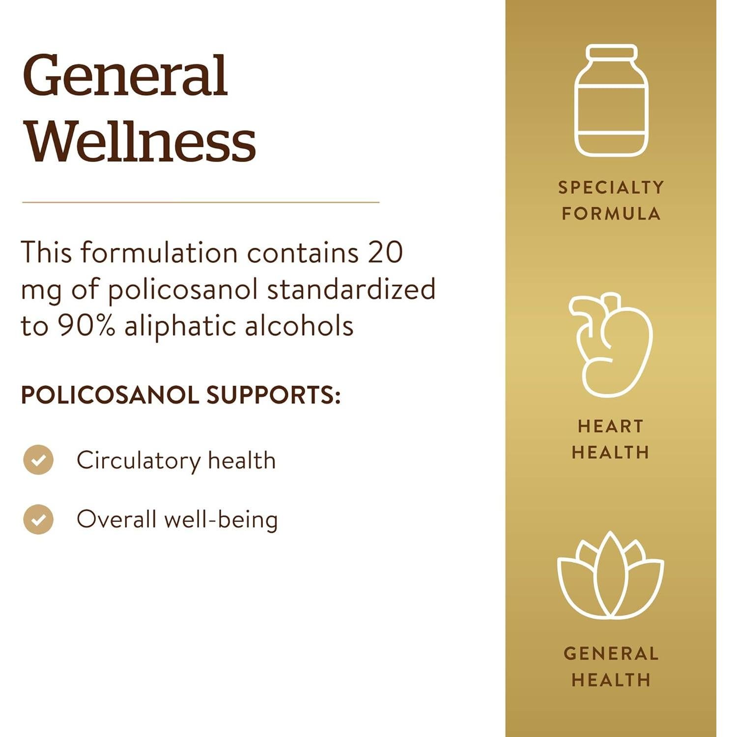 Solgar Policosanol 20 mg 100 Cápsulas Vegetales Veganas