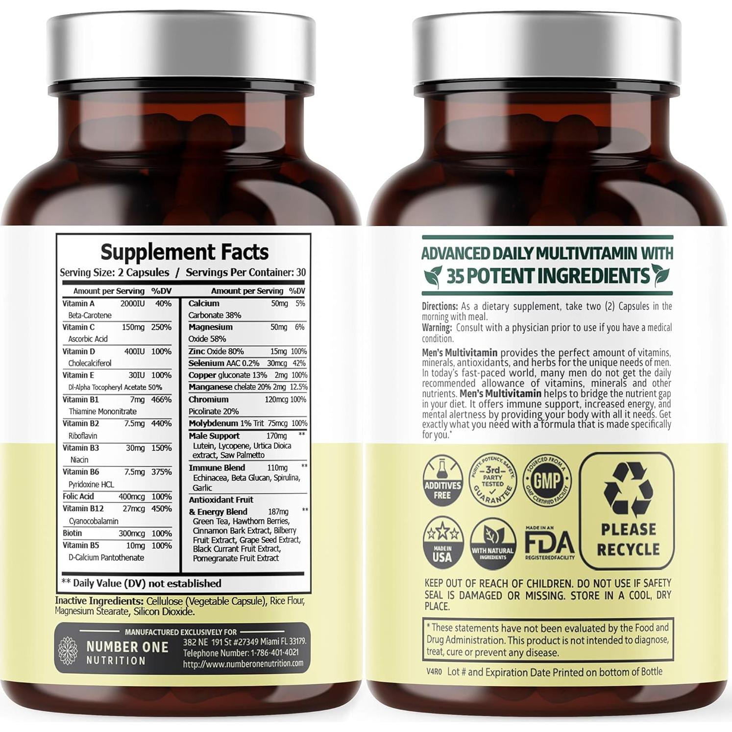 Suplemento Multivitamínico Premium Number One Nutrition 60 Cápsulas