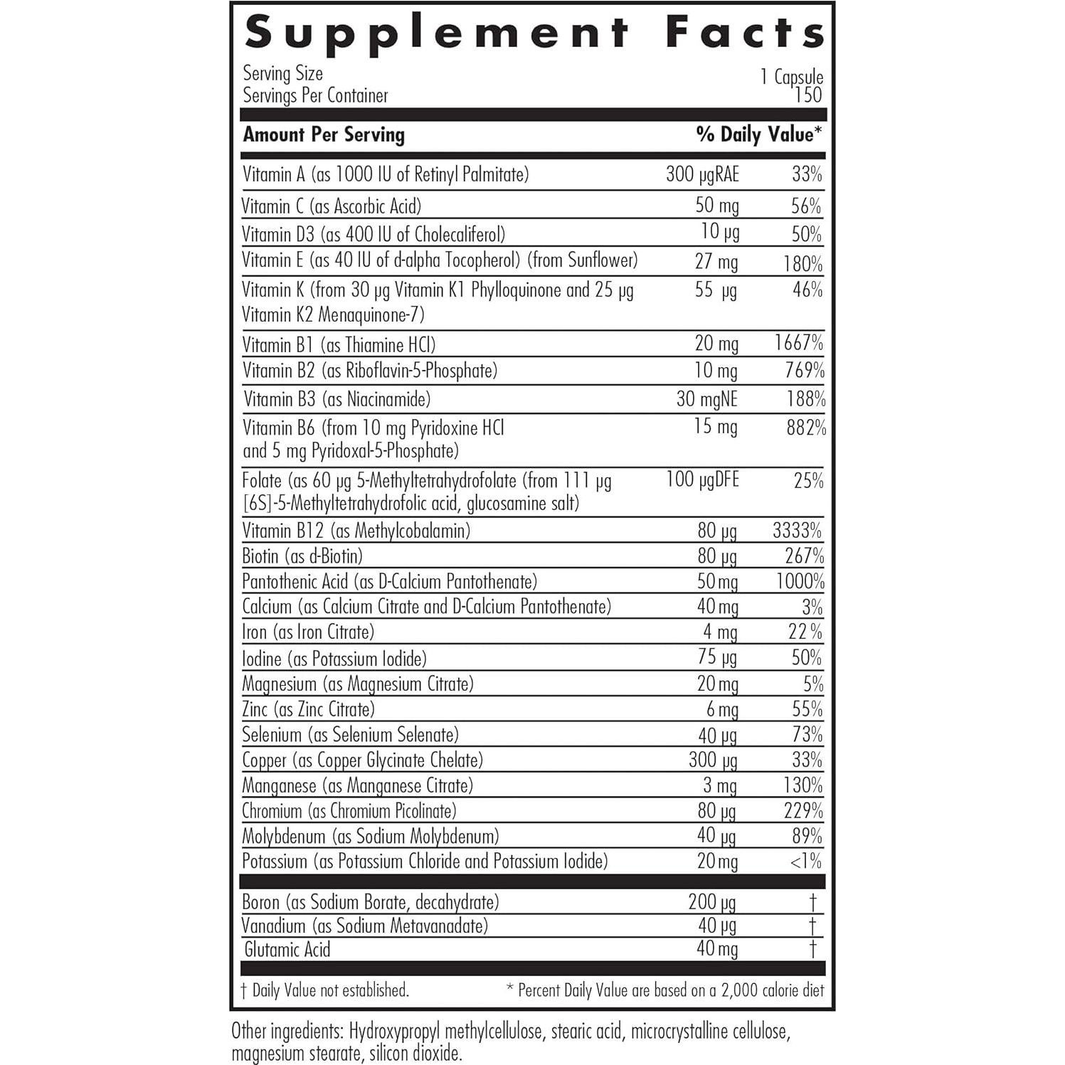 Suplemento Multivitamínico Allergy Research Group 150 Cápsulas