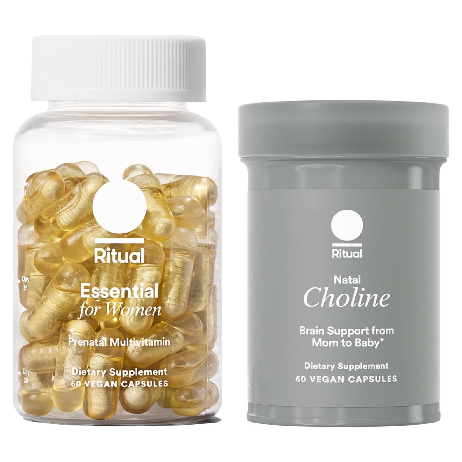 Ritual Mom-to-Baby Set with Prenatal Vitamins and Natal Choline Supplements, Supports Pregnancy, Baby's Cognitive Function, Fetal Brain Development, 30 Day Supply