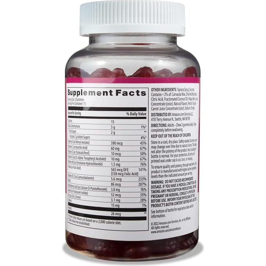 Gomitas Multivitamínicas Amazon Basics 150 Unidades Sabor Frutas