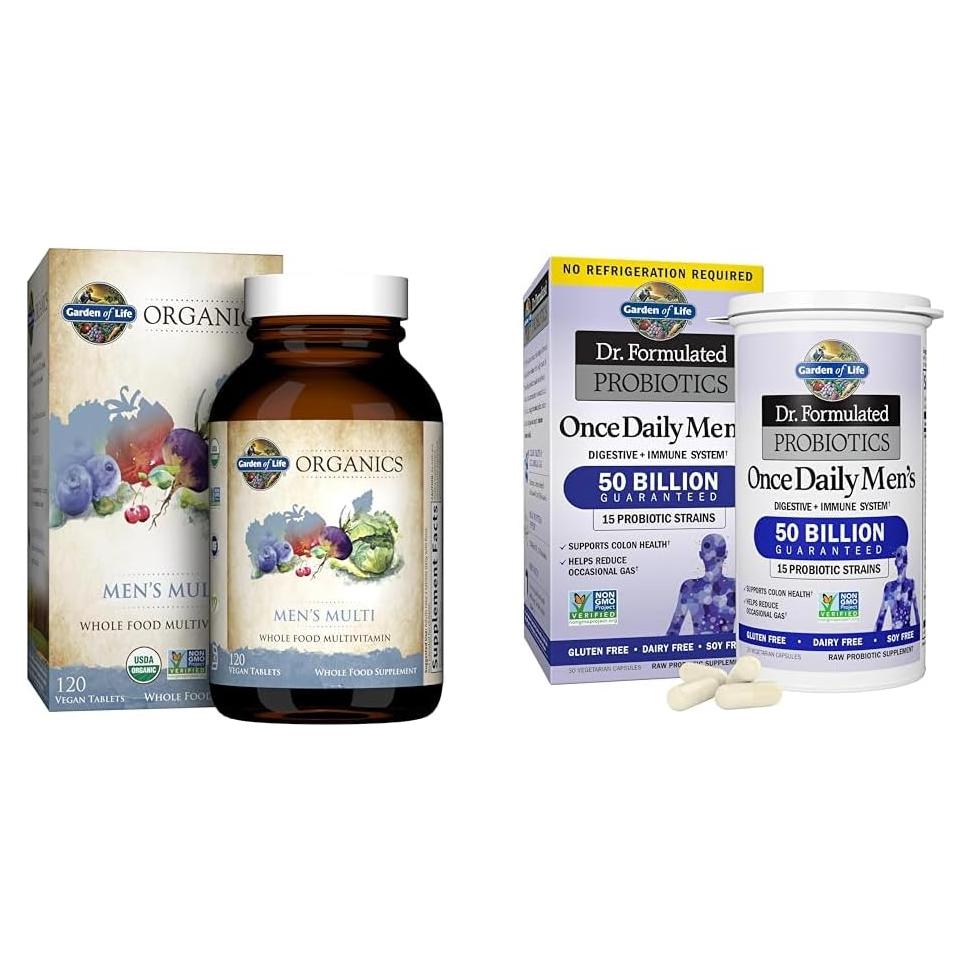 Multivitamínico Orgánico para Hombres Jardín de Vida 120 Tabletas + Probioticos 30 Cápsulas