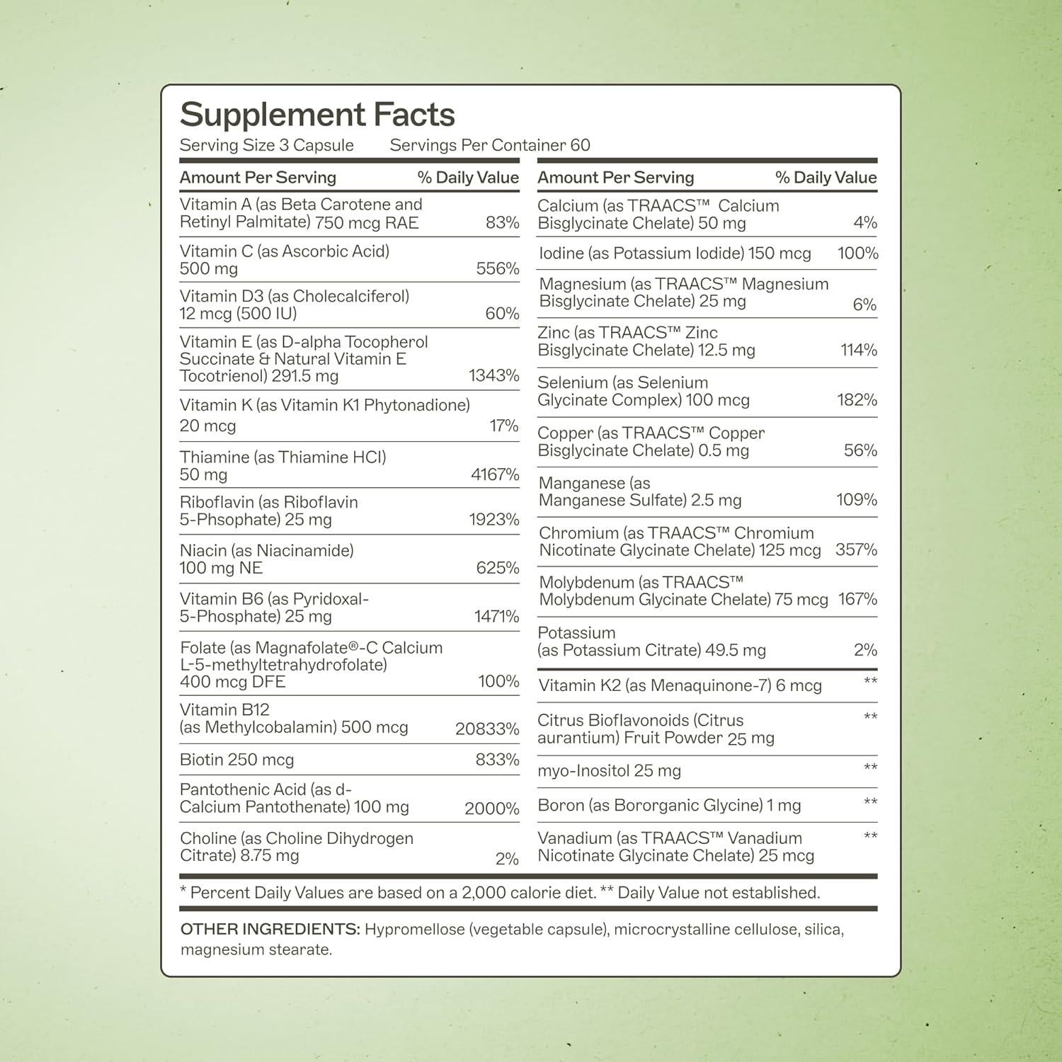 Multivitamínico Diario Amy Myers MD 180 Cápsulas - Sin Gluten y Lácteos