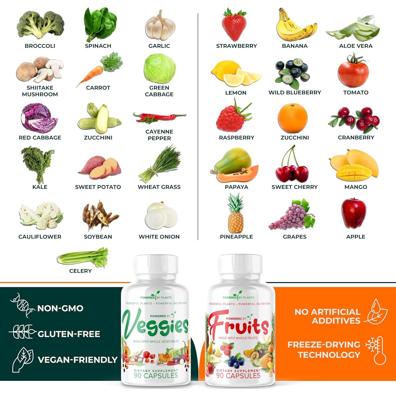 Suplemento de Frutas y Verduras Impulsado por Plantas - 180 Cápsulas