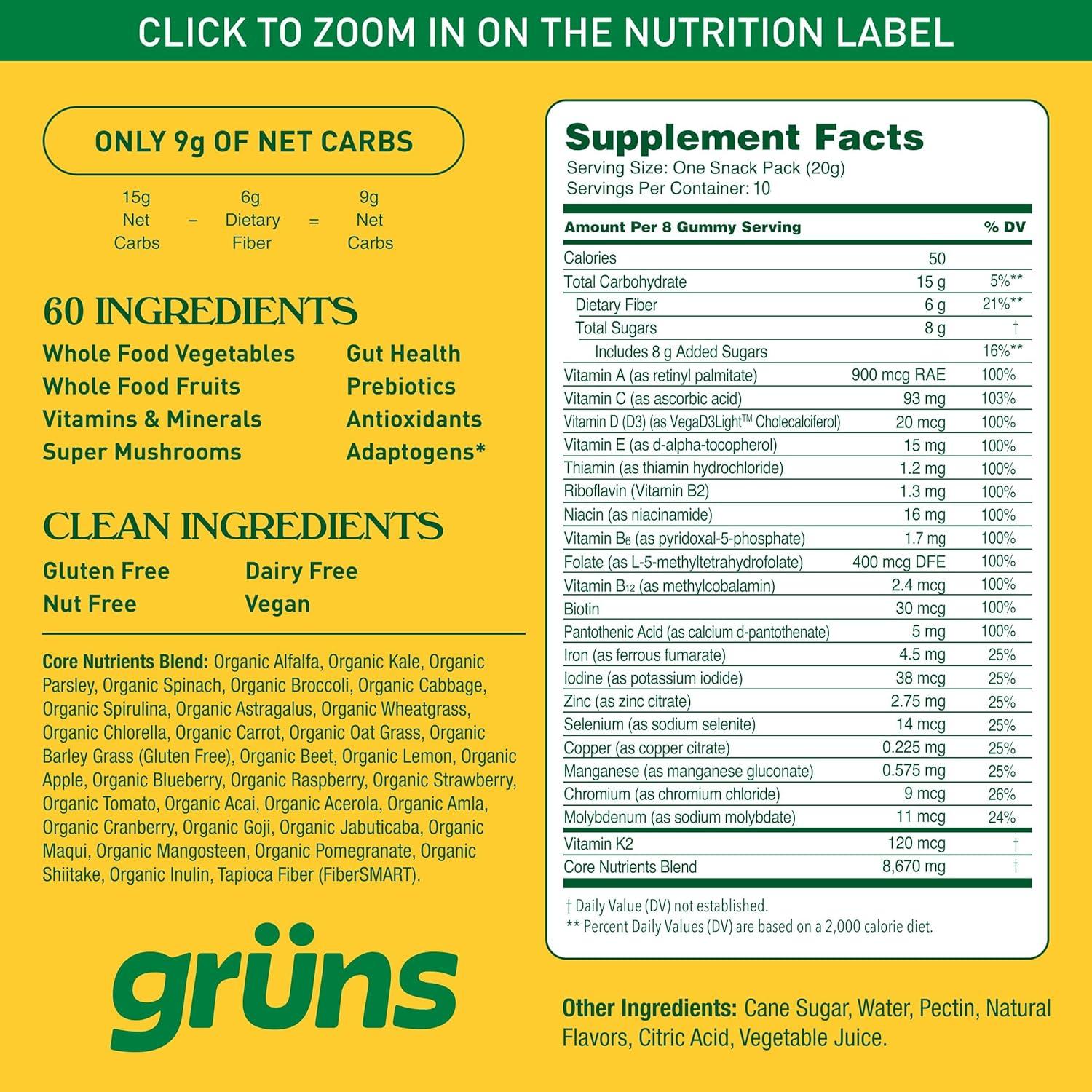 Gominolas Multivitamínicas Gruns Super Greens 80 Unidades