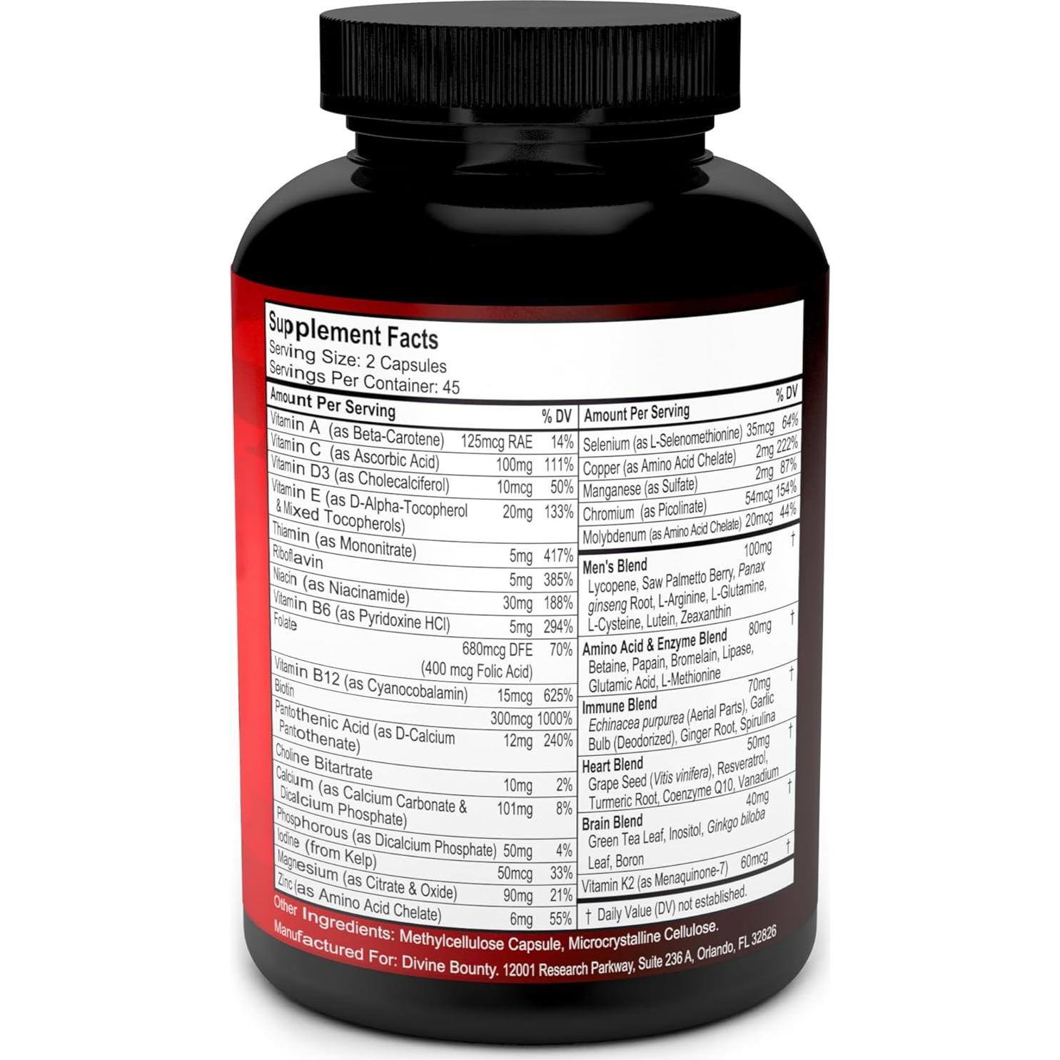 Multivitamina para Hombres Divine Bounty - 90 Cápsulas Vegetarianas