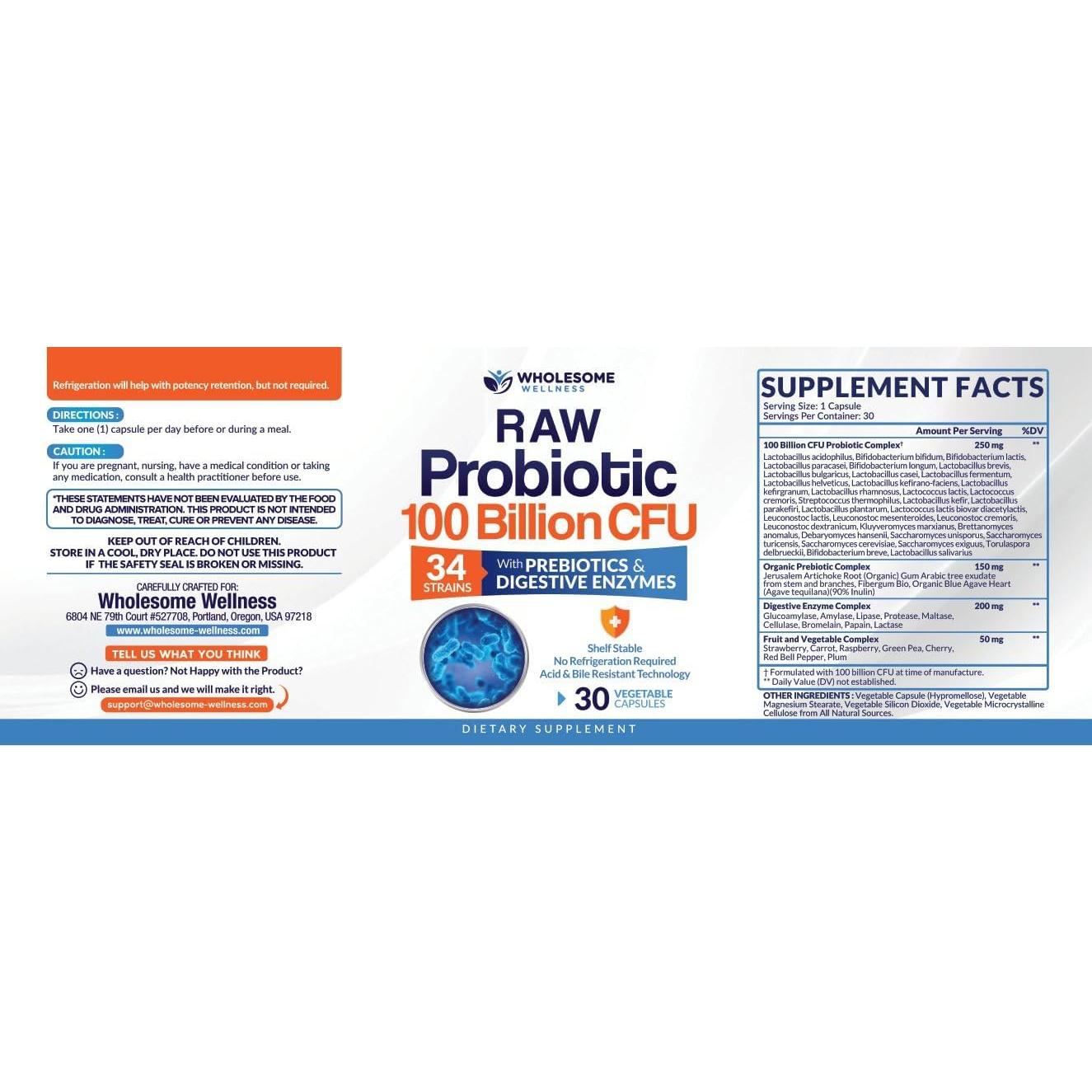 Suplemento Probiotico Orgánico Bienestar Integral 100 Mil Millones CFU