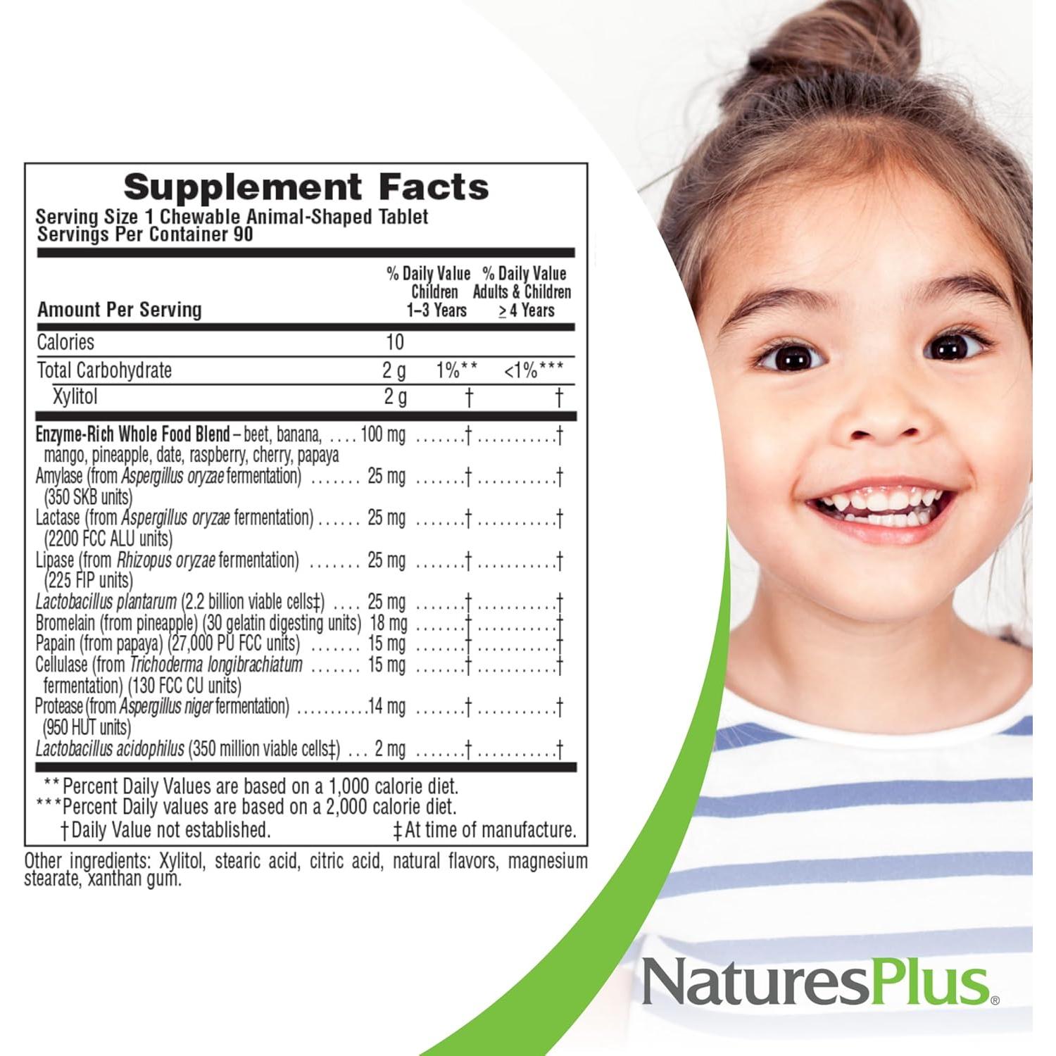 Suplemento Digestivo Masticable Niños Nature's Plus 90 Tabletas
