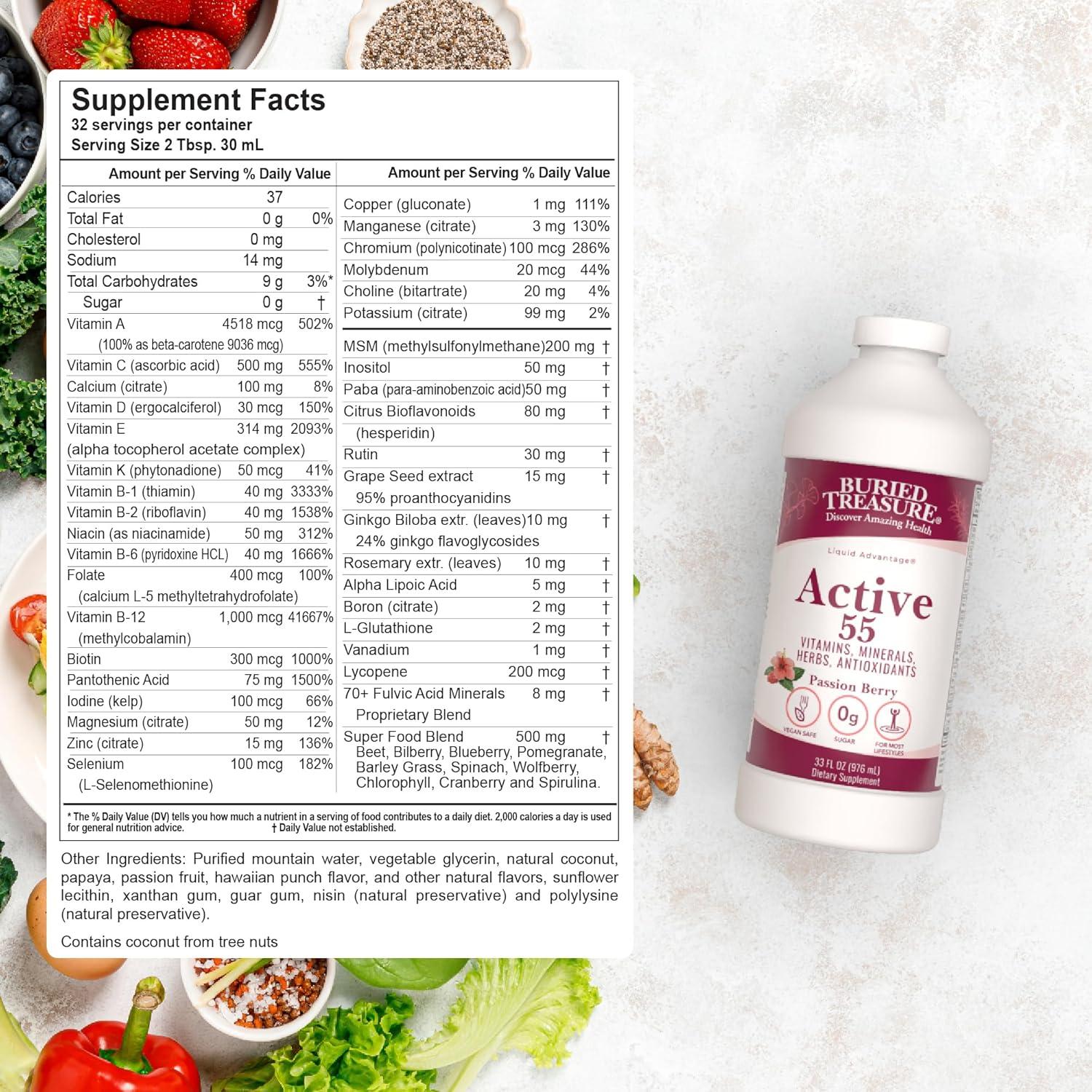 Multivitamínico Líquido Tesoro Enterrado Activo 55 Plus 32 Serv