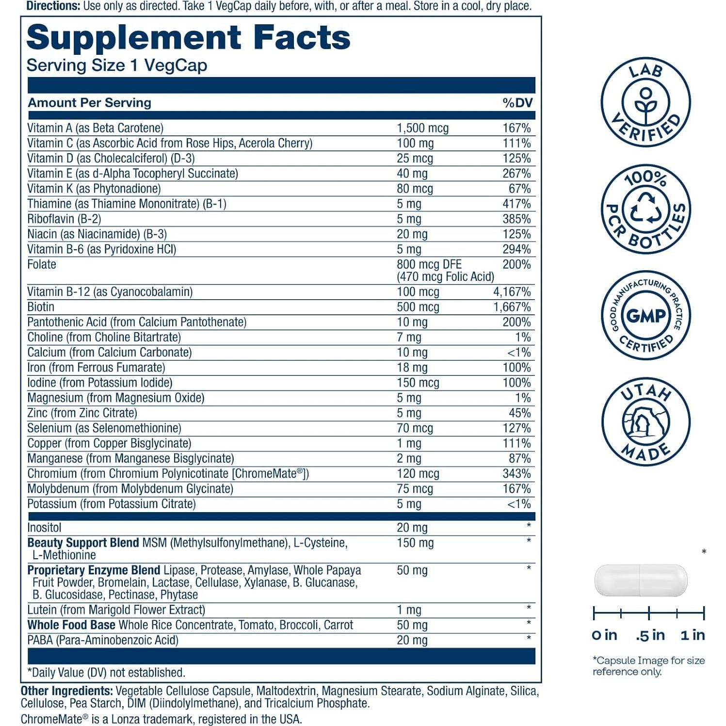 Multivitamina Diaria para Mujeres Solaray con Hierro 90 Porciones