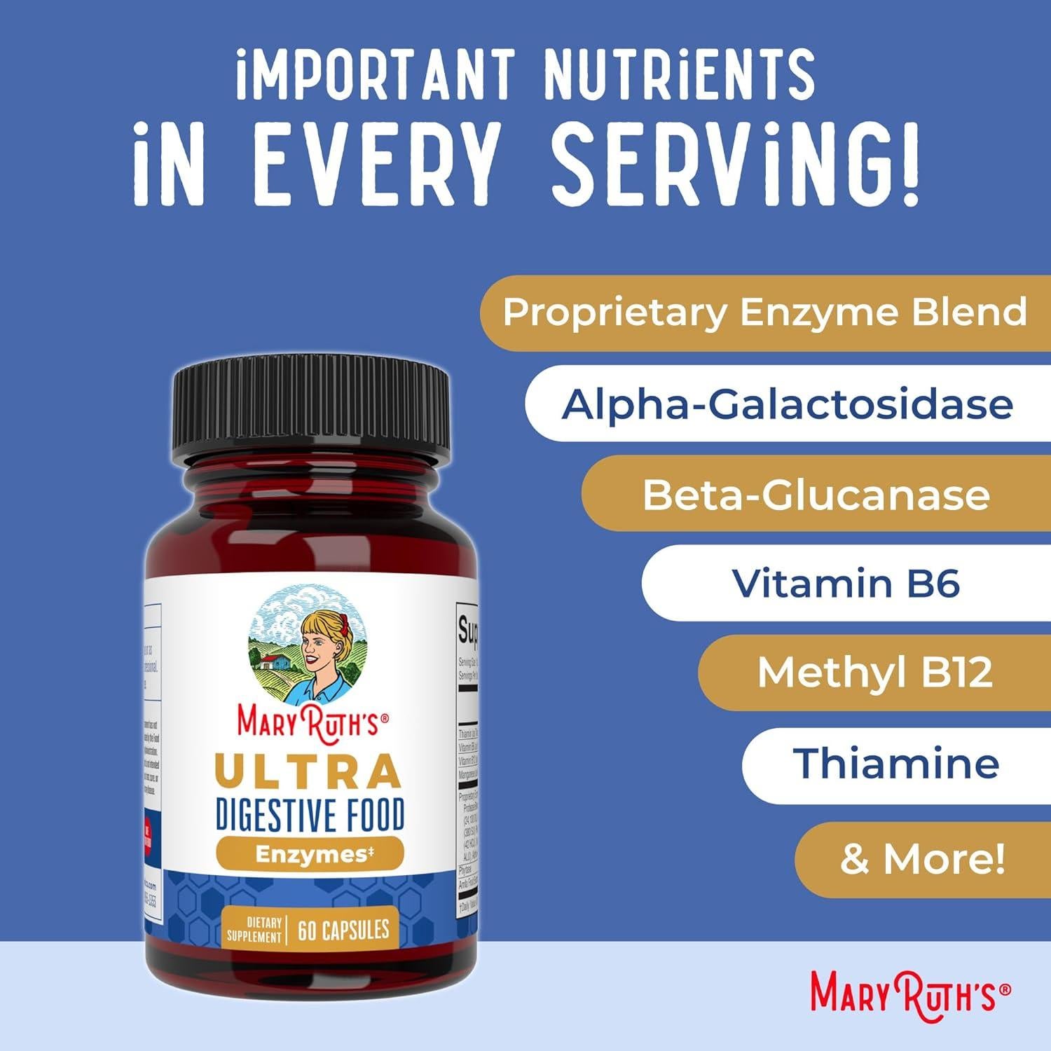 Suplemento Digestivo Vegano MaryRuth 60 Cápsulas - Ultra Enzimas