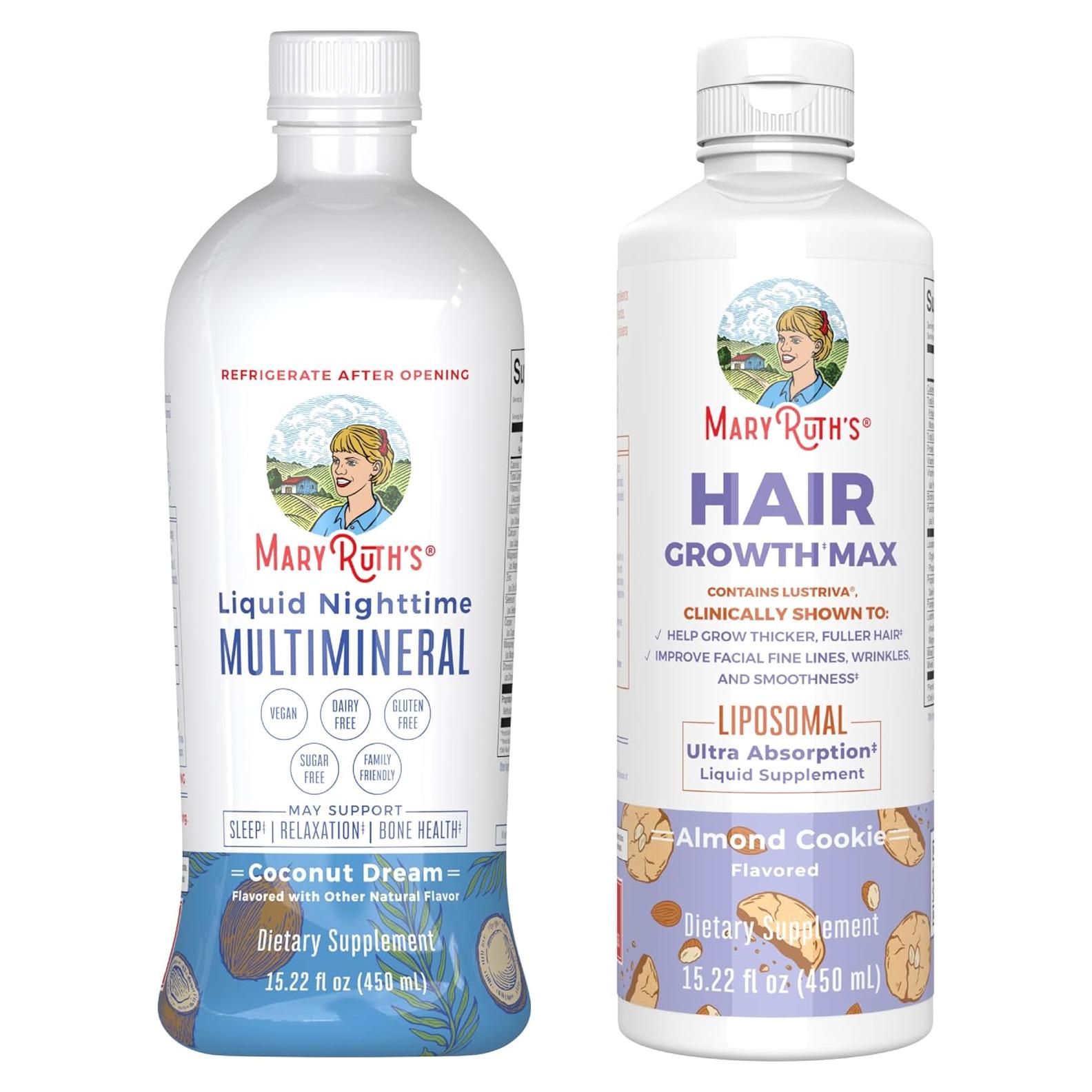 Multimineral Nocturno Líquido MaryRuth 425 g + Crecimiento Capilar Liposomal Galleta Almendra