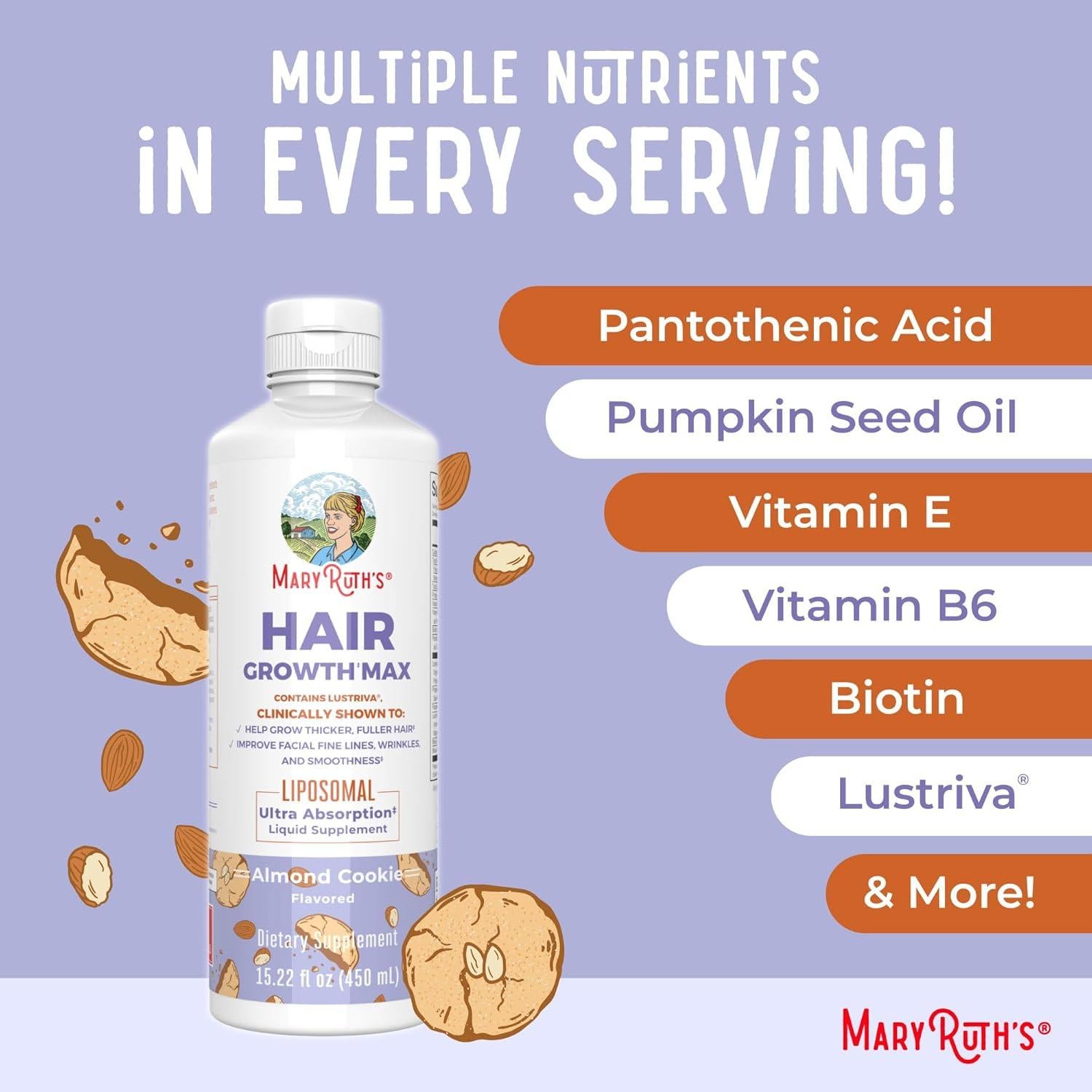 Multimineral Nocturno Líquido MaryRuth 425 g + Crecimiento Capilar Liposomal Galleta Almendra