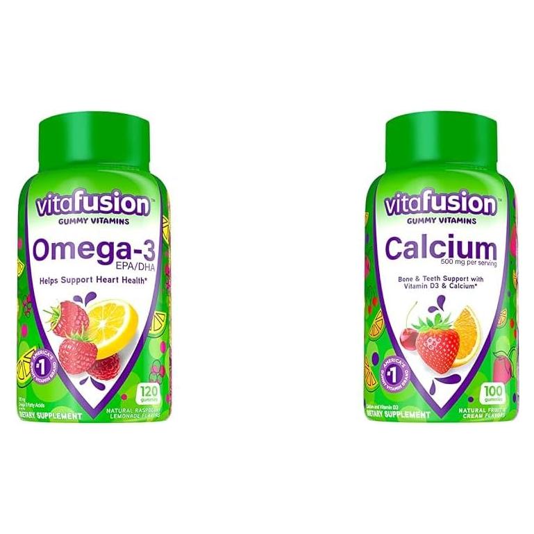 Vitafusion Omega-3 Gummy 120 unidades Sabor Limonada Frambuesa y Calcio 100 unidades Sabor Fruta Crema