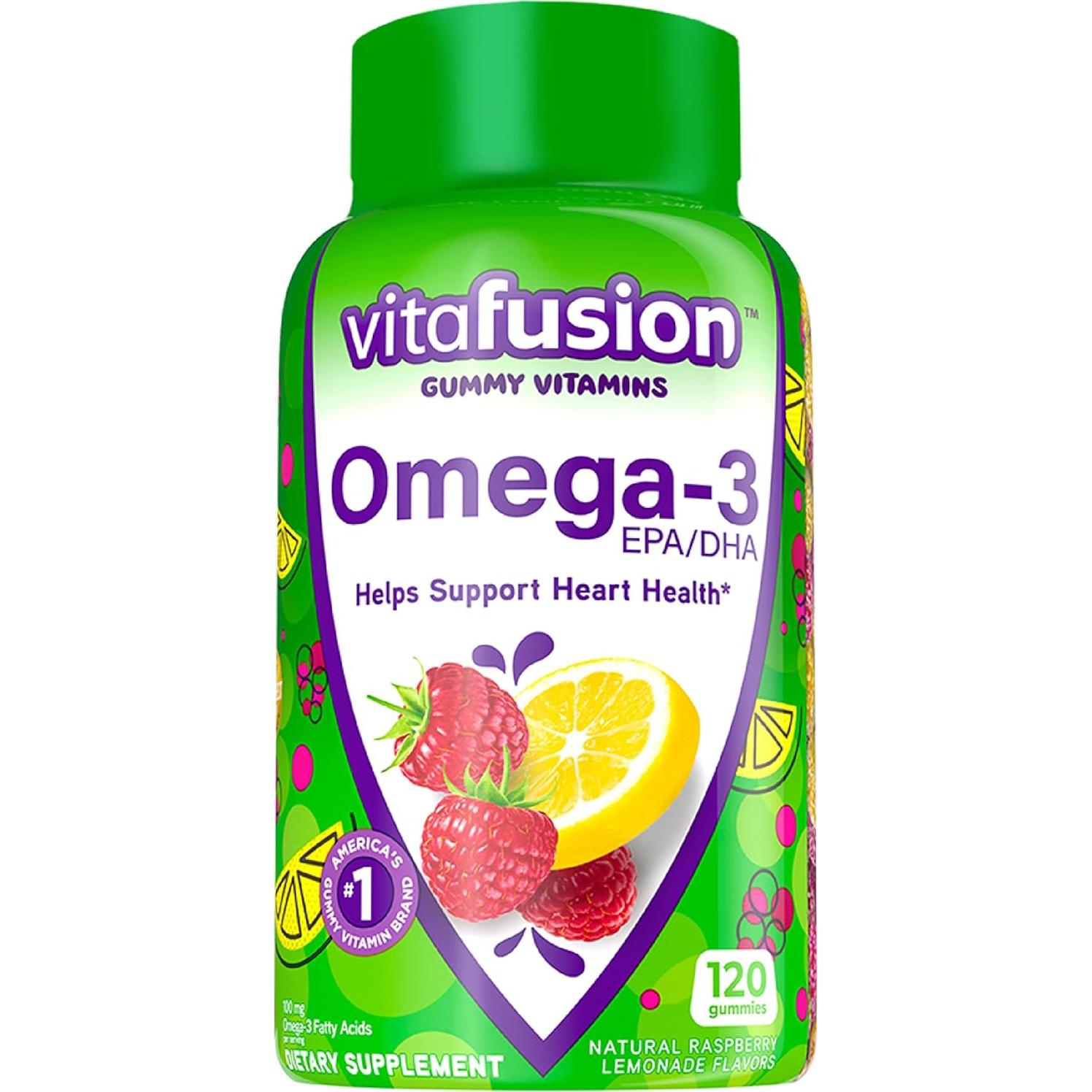 Vitafusion Omega-3 Gummy 120 unidades Sabor Limonada Frambuesa y Calcio 100 unidades Sabor Fruta Crema