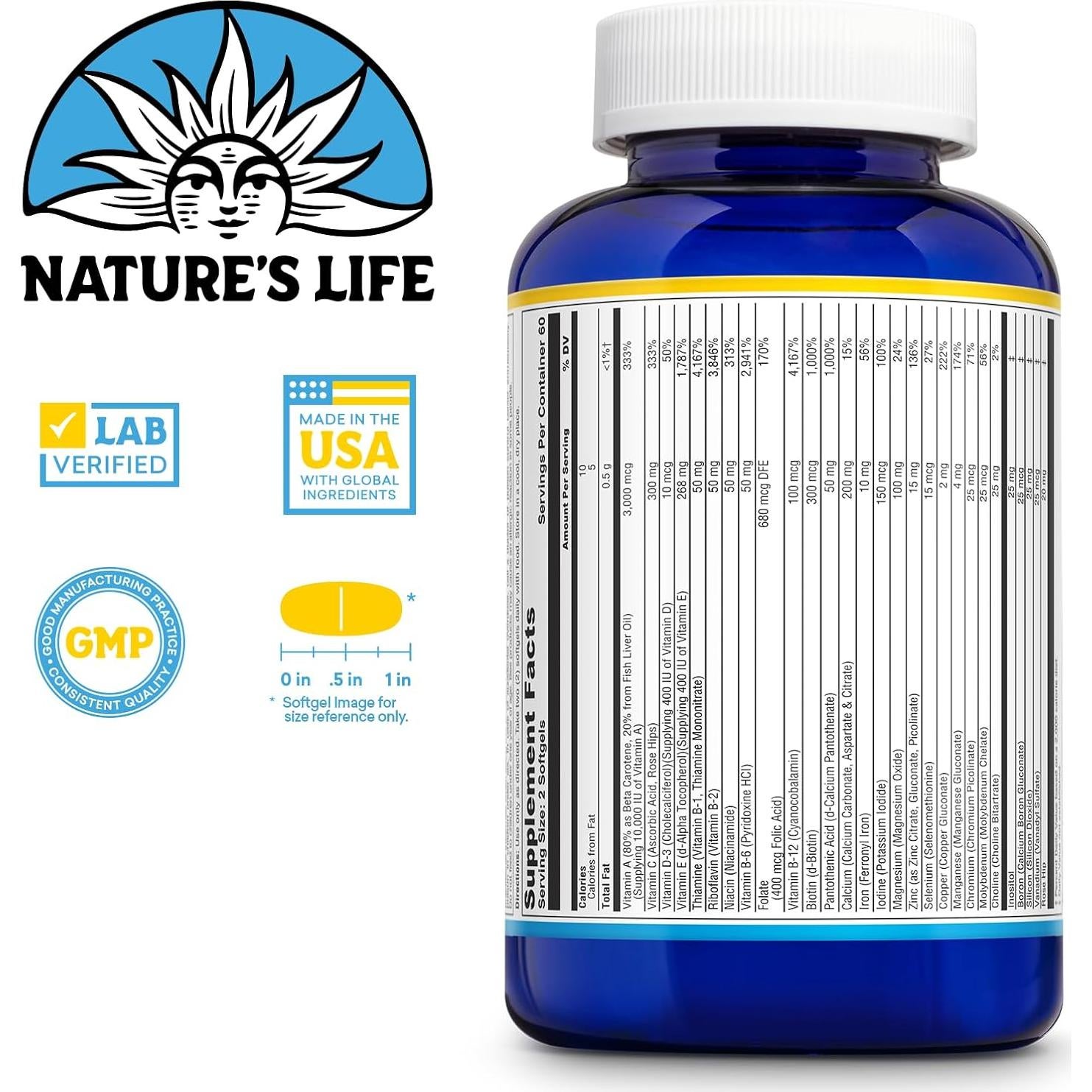 Multivitamina Diaria Nature's Life 60 Gelatinas Blandas - Hierro