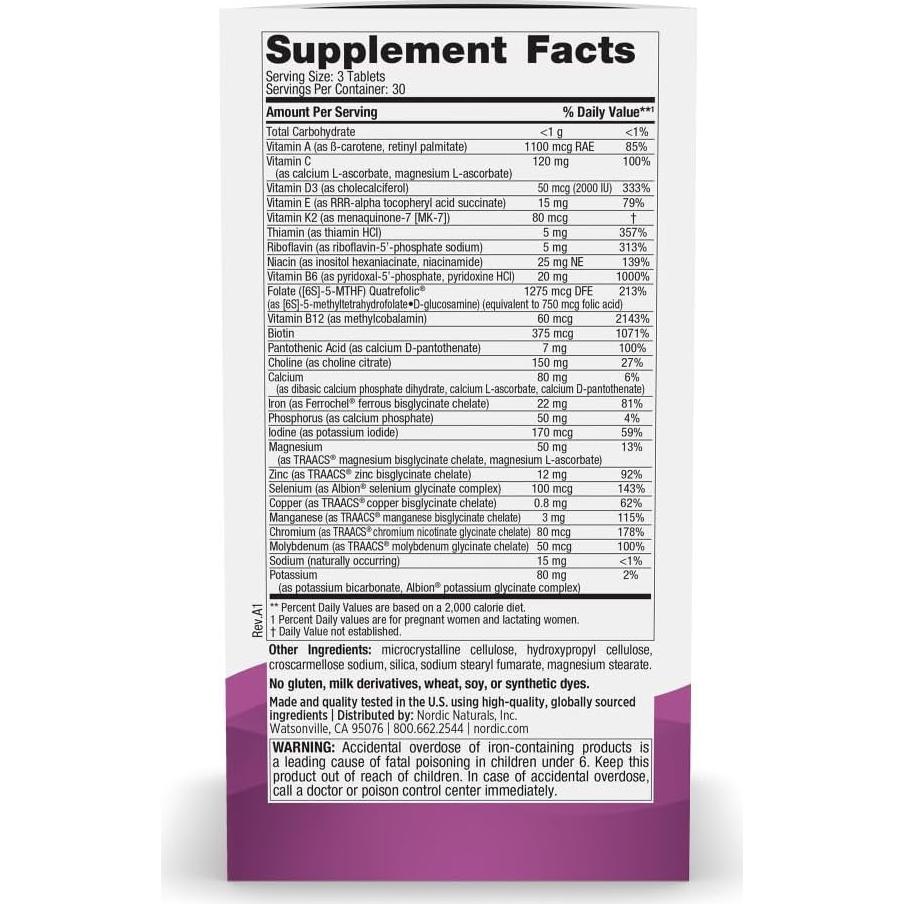 Multivitaminas Prenatales Vegetarianas Nordic Naturals 90 Tabletas