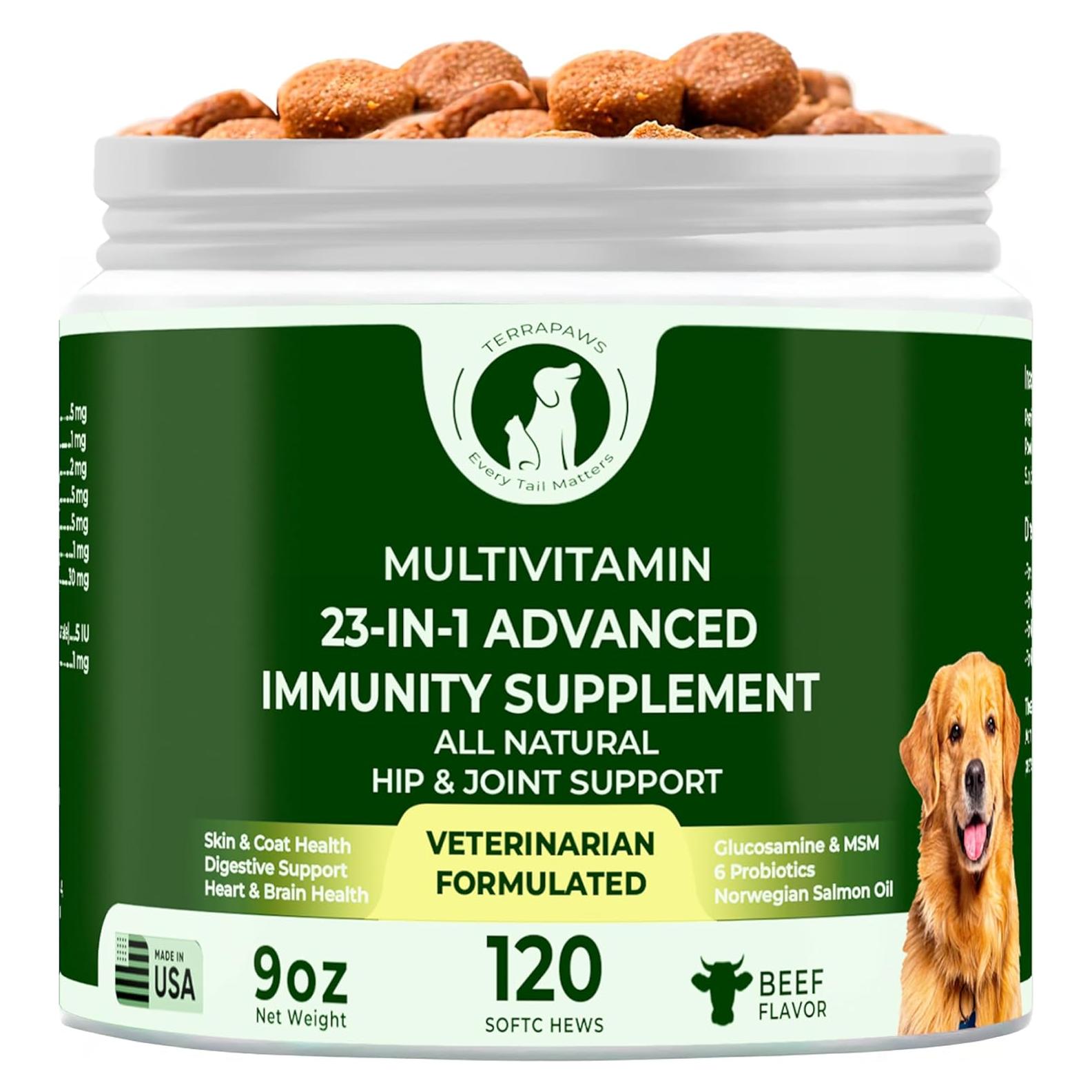 Multivitamina 23-en-1 para Perros TerraPaws - Masticables con Glucosamina y Probioticos