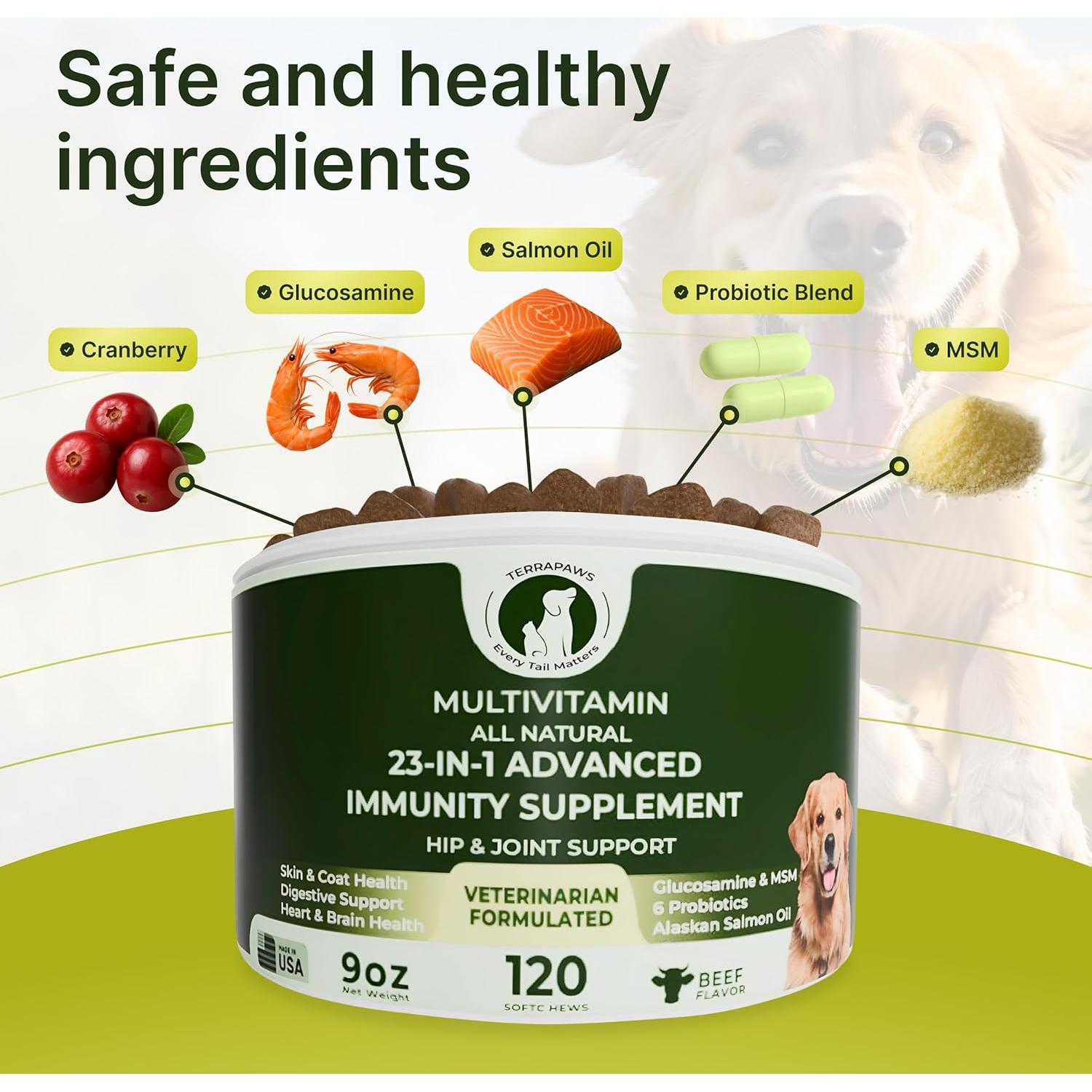 Multivitamina 23-en-1 para Perros TerraPaws - Masticables con Glucosamina y Probioticos