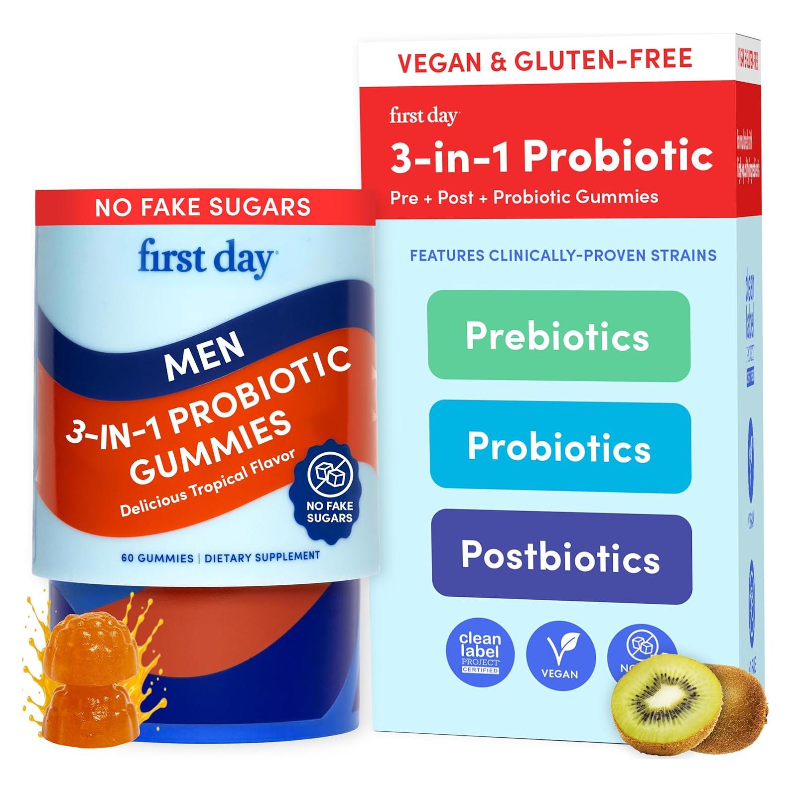 Suplemento Probiotico 3 en 1 Primer Día para Hombres - 60 Gomitas