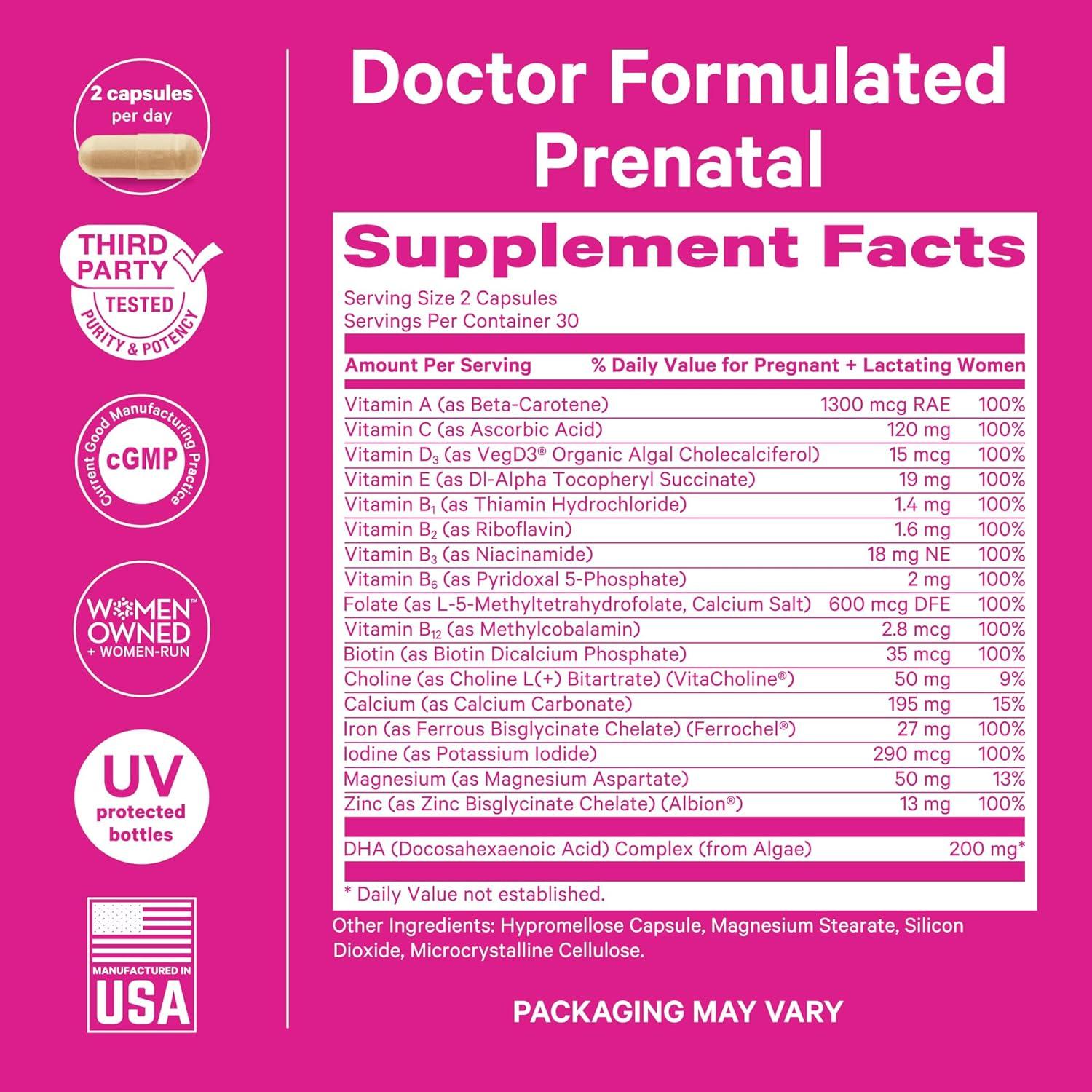 Vitaminas Prenatales Totales Pink Stork con DHA y Folato - 180 Cápsulas