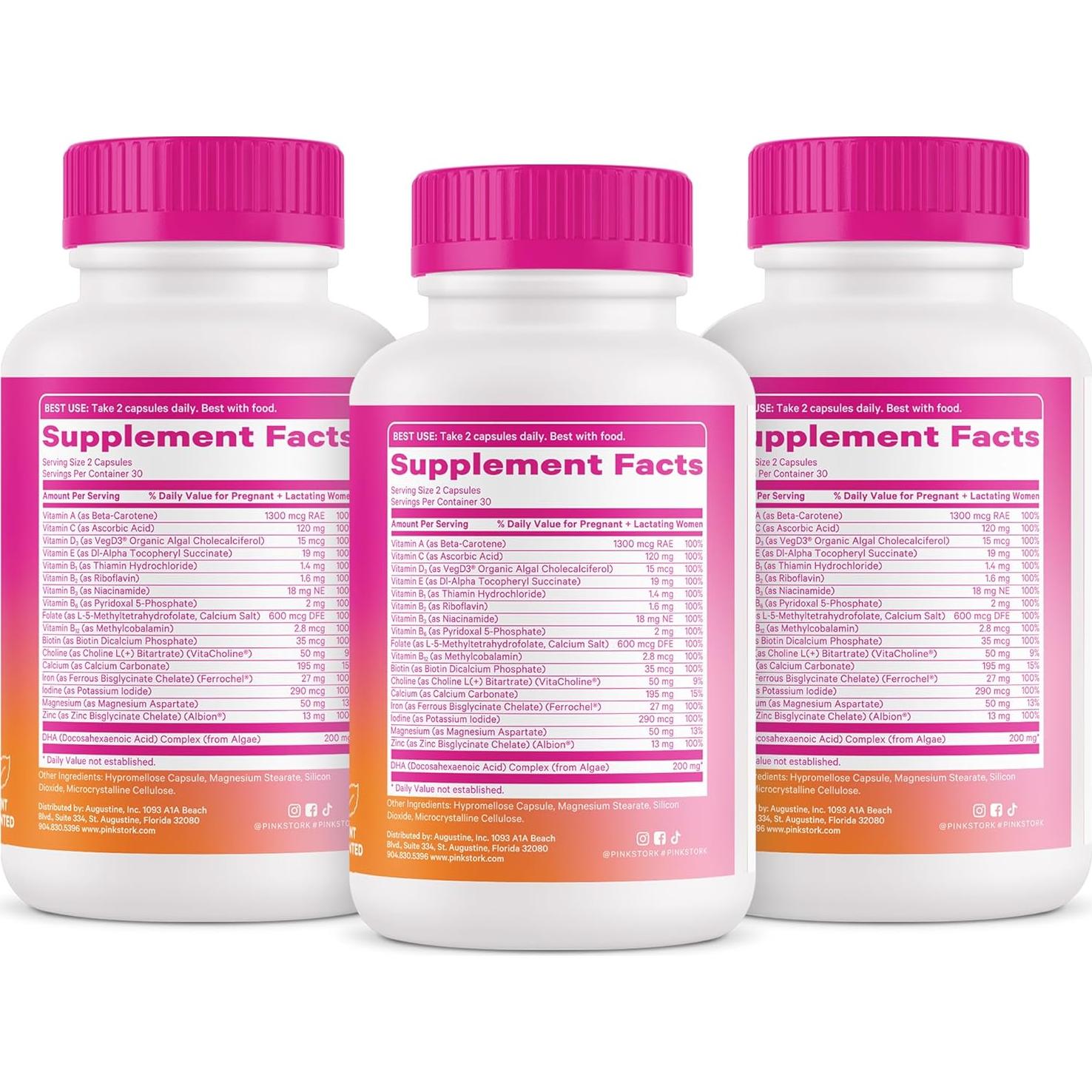 Vitaminas Prenatales Totales Pink Stork con DHA y Folato - 180 Cápsulas